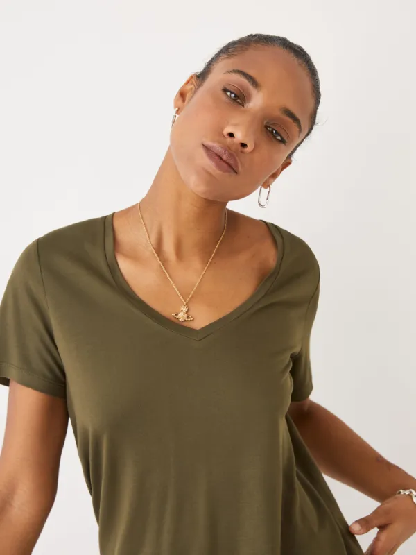 The SuperSoft V-Neck T-Shirt in Dark Olive sold by Frank & Oak