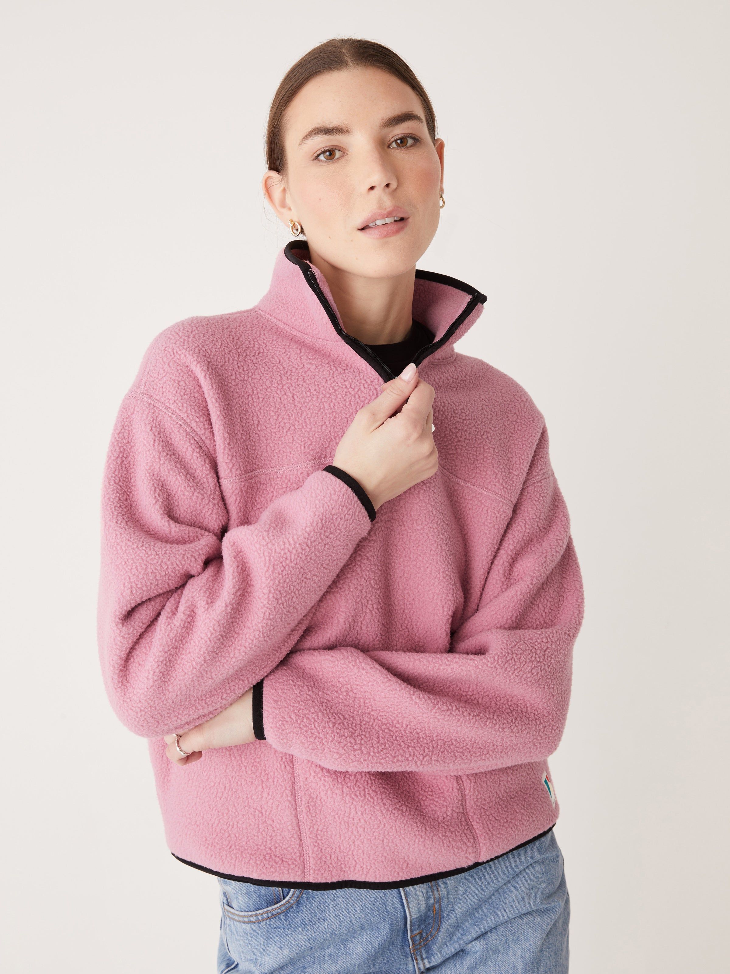 The Polar Fleece Pullover in Pink sold by Frank & Oak