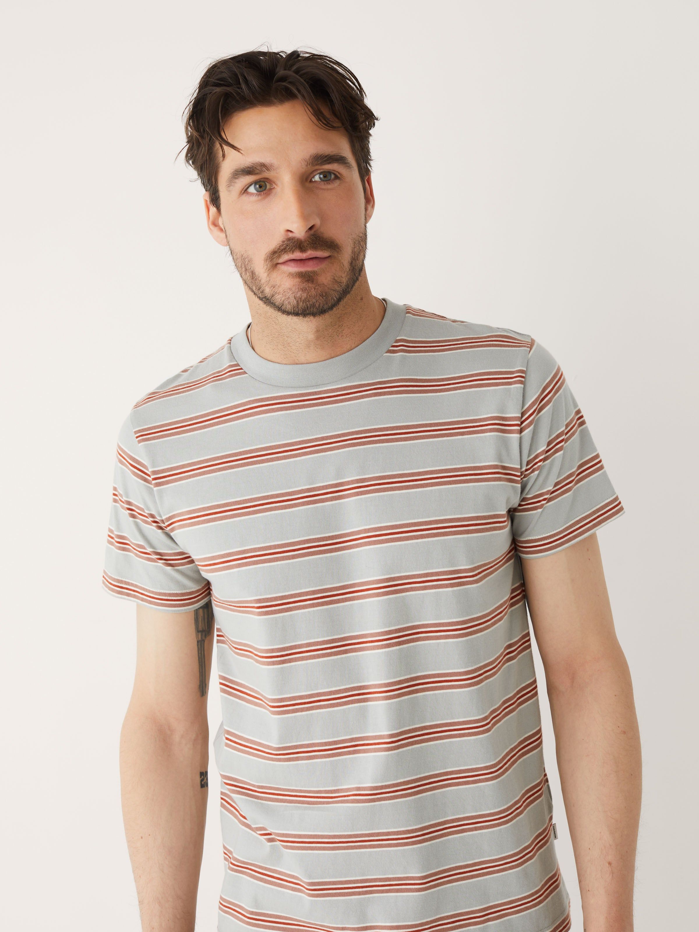 The Slim Striped T-shirt in Grey Cloud sold by Frank & Oak