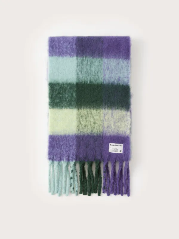 The Check Fuzzy Scarf in Aqua sold by Frank & Oak
