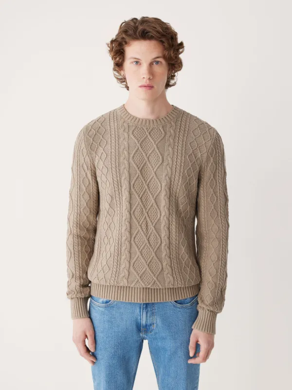 The Organic Cotton Cable Sweater in Sand sold by Frank & Oak