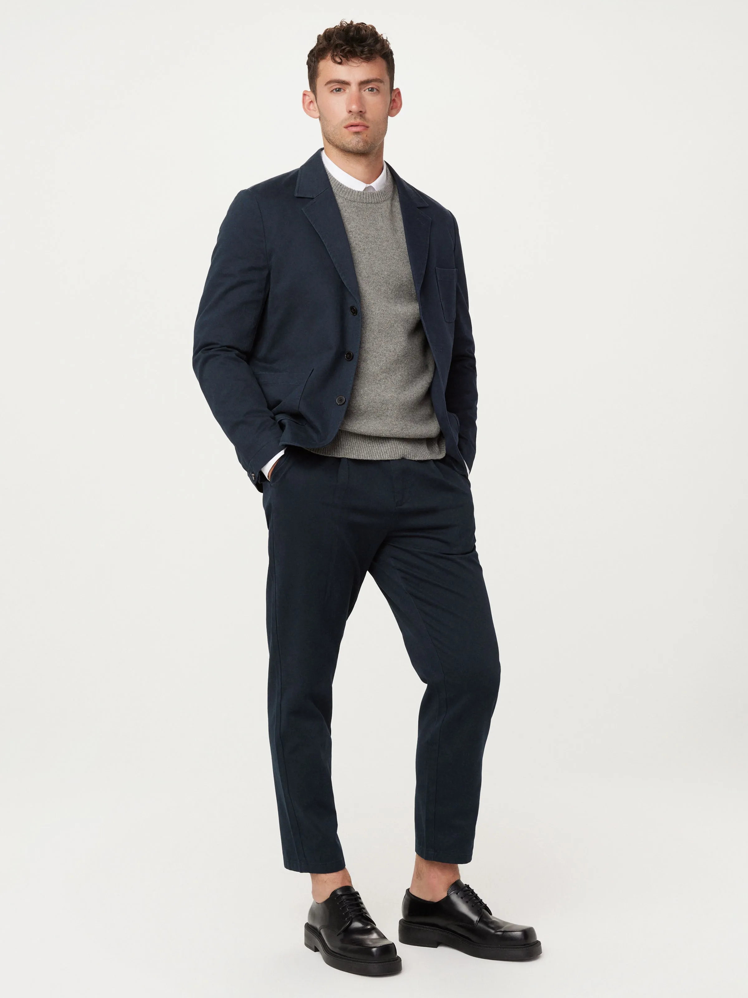 The Jamie Pleated Chino Pant in Deep Blue sold by Frank & Oak