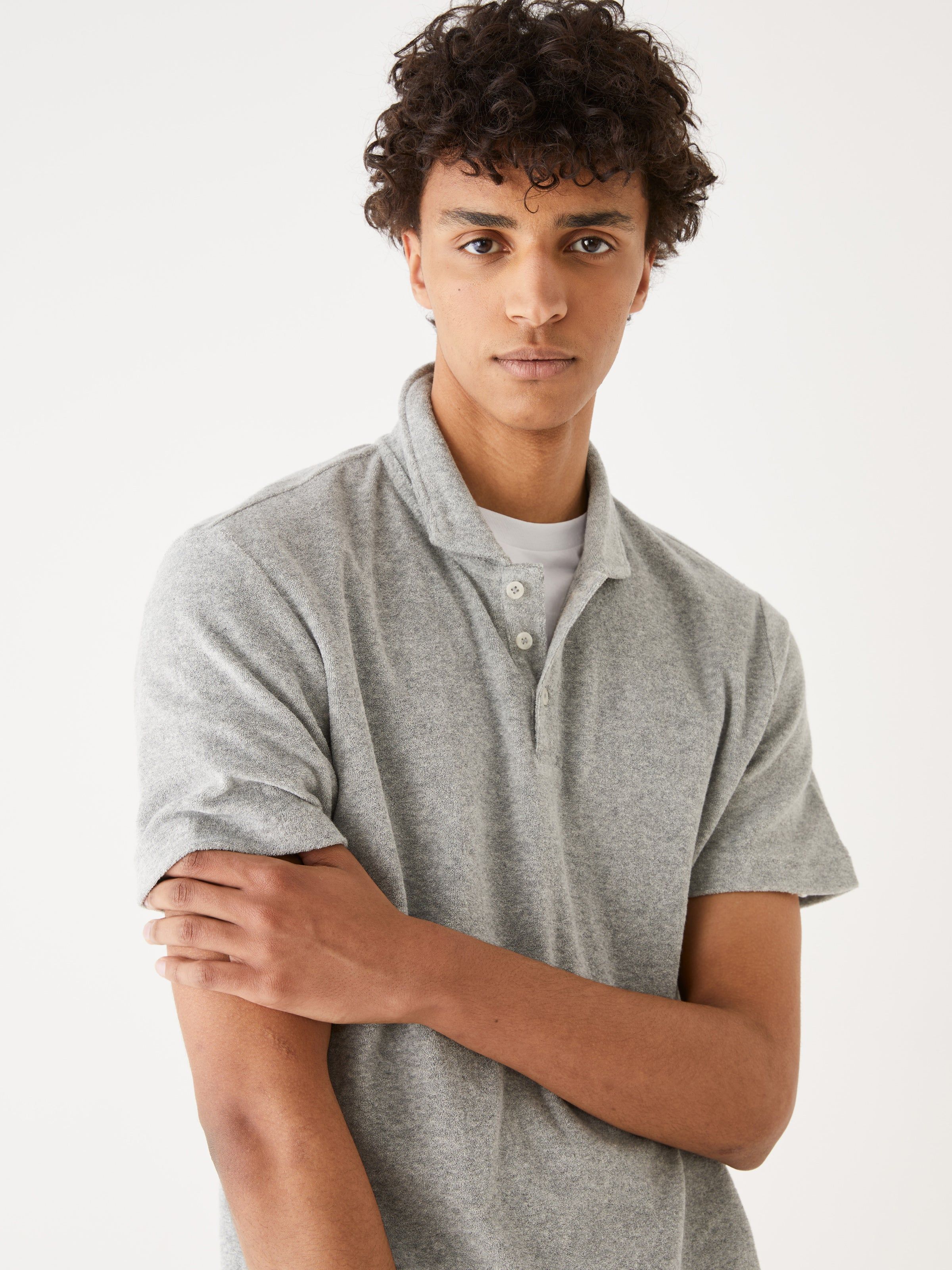 The Terry Cloth Polo Shirt in Vintage Grey sold by Frank & Oak