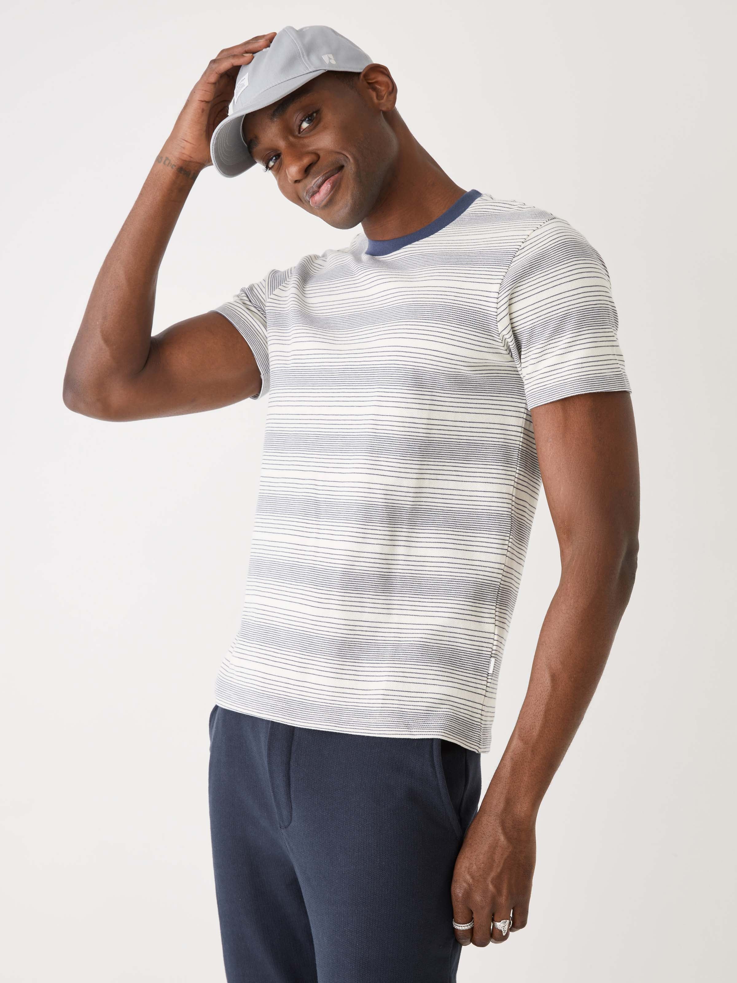 The Striped Pique T-Shirt in Indigo sold by Frank & Oak
