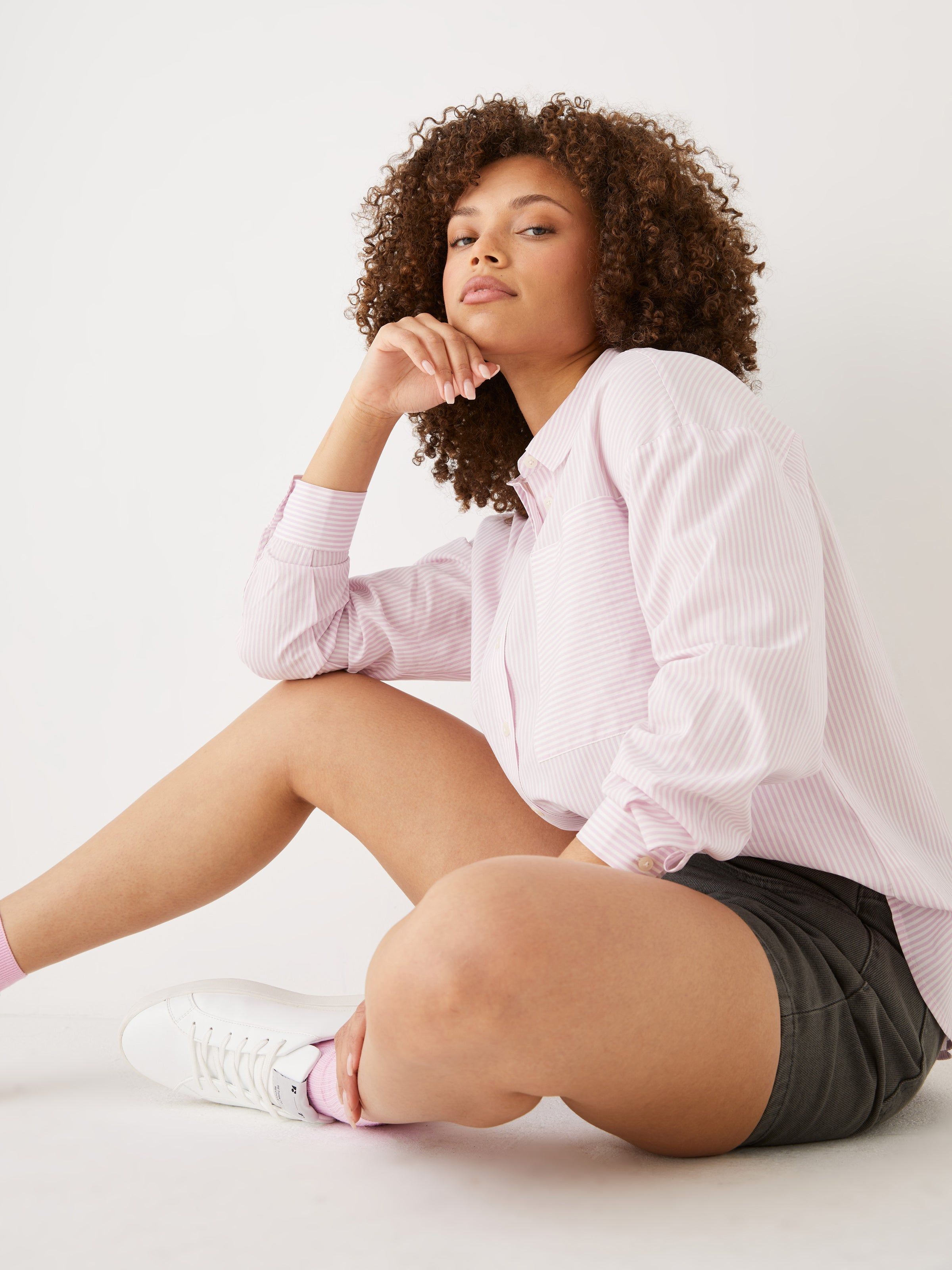 The Striped Oversized Shirt in Pink sold by Frank & Oak product image thumbnail 4