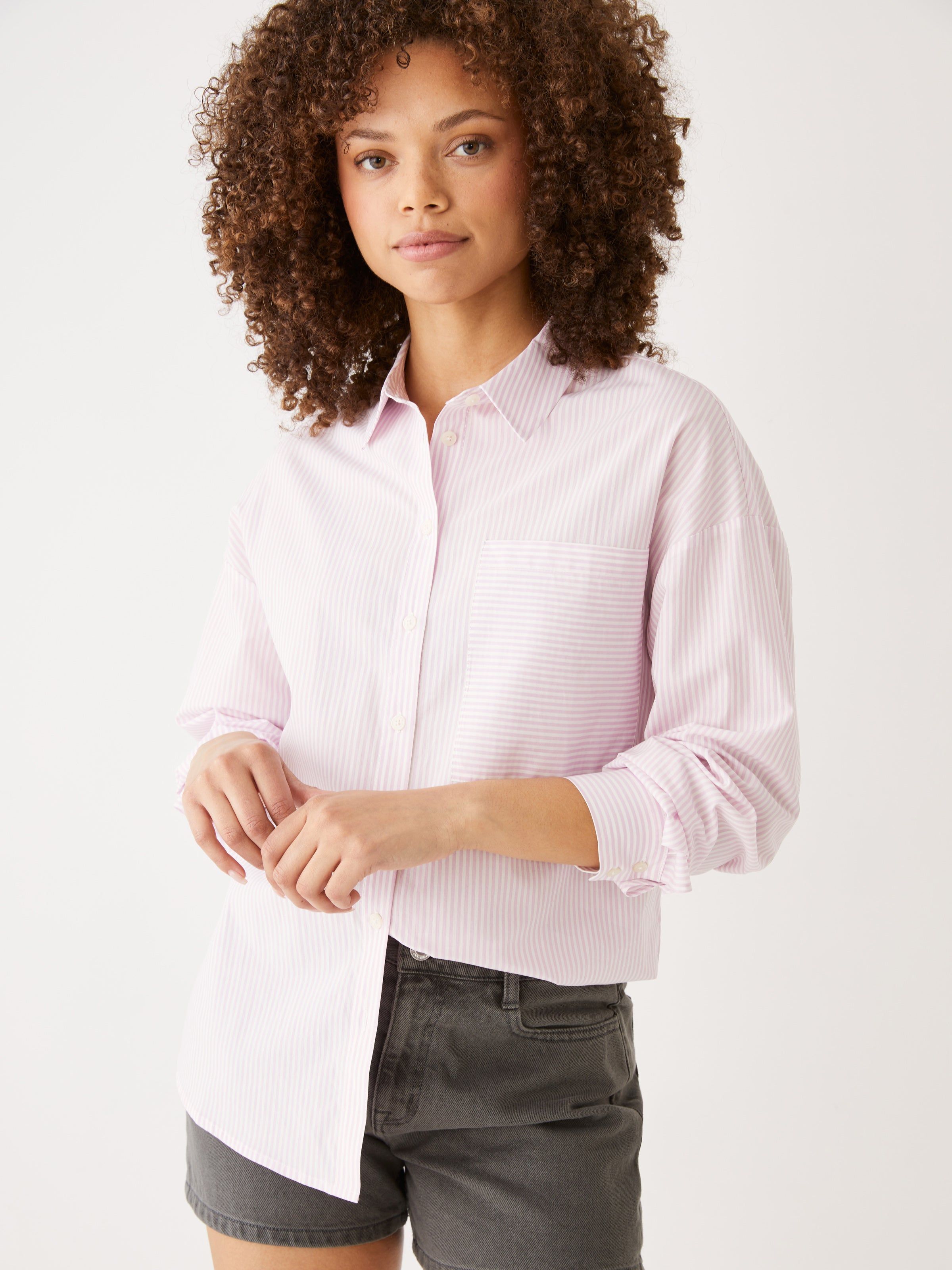 The Striped Oversized Shirt in Pink sold by Frank & Oak
