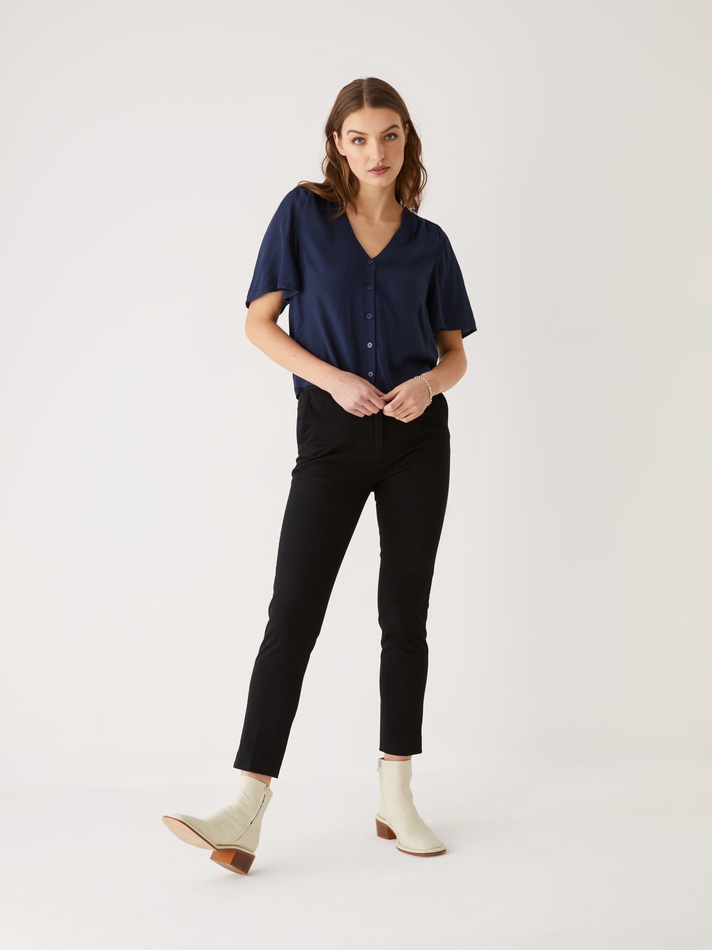 Ruched Flutter Sleeve Blouse in Navy sold by Frank & Oak product image thumbnail 2