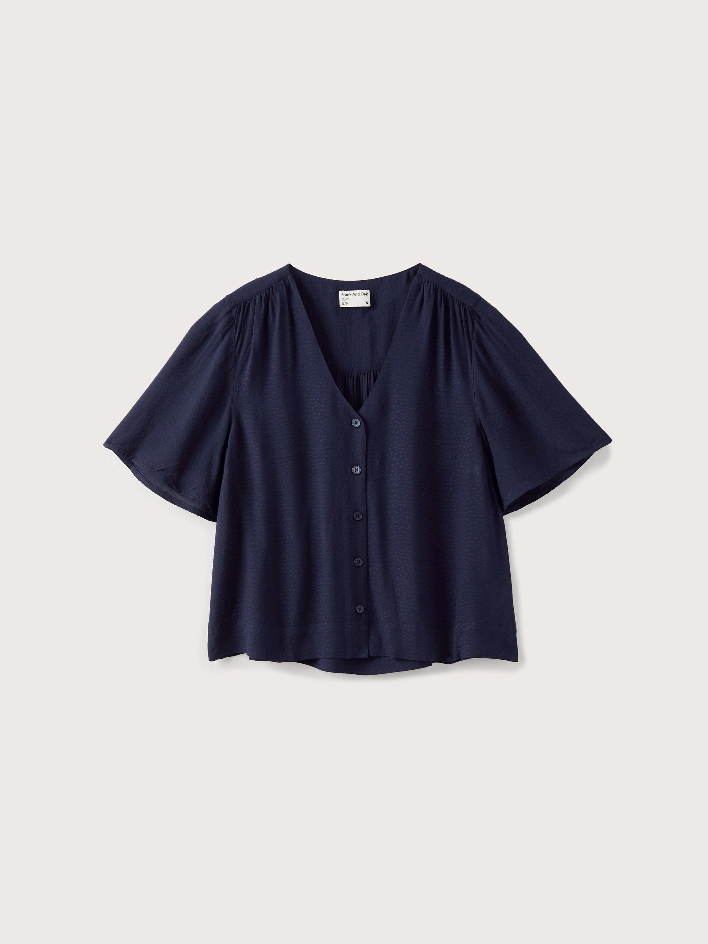Ruched Flutter Sleeve Blouse in Navy sold by Frank & Oak product image thumbnail 5