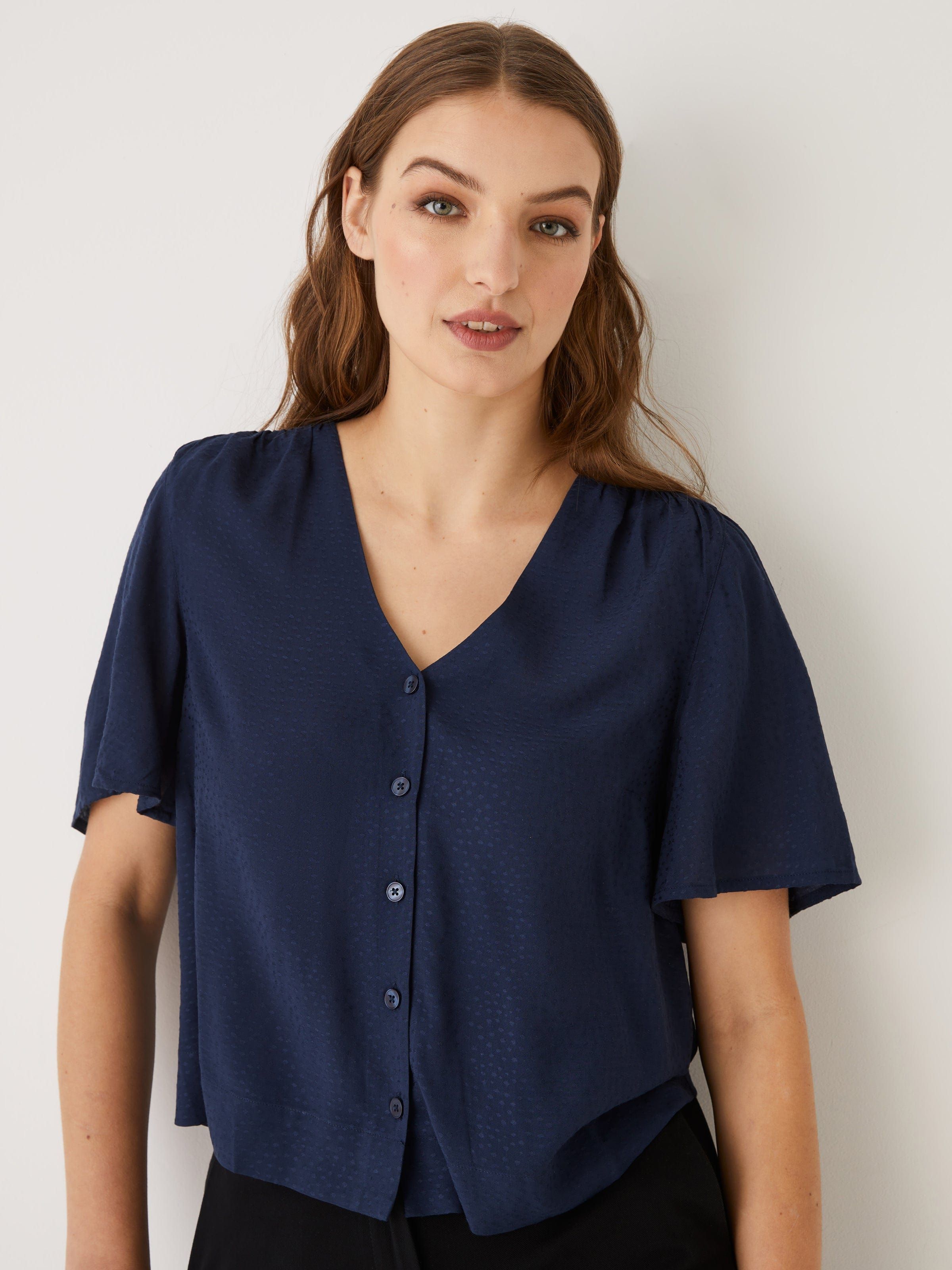 Ruched Flutter Sleeve Blouse in Navy sold by Frank & Oak product image thumbnail 3