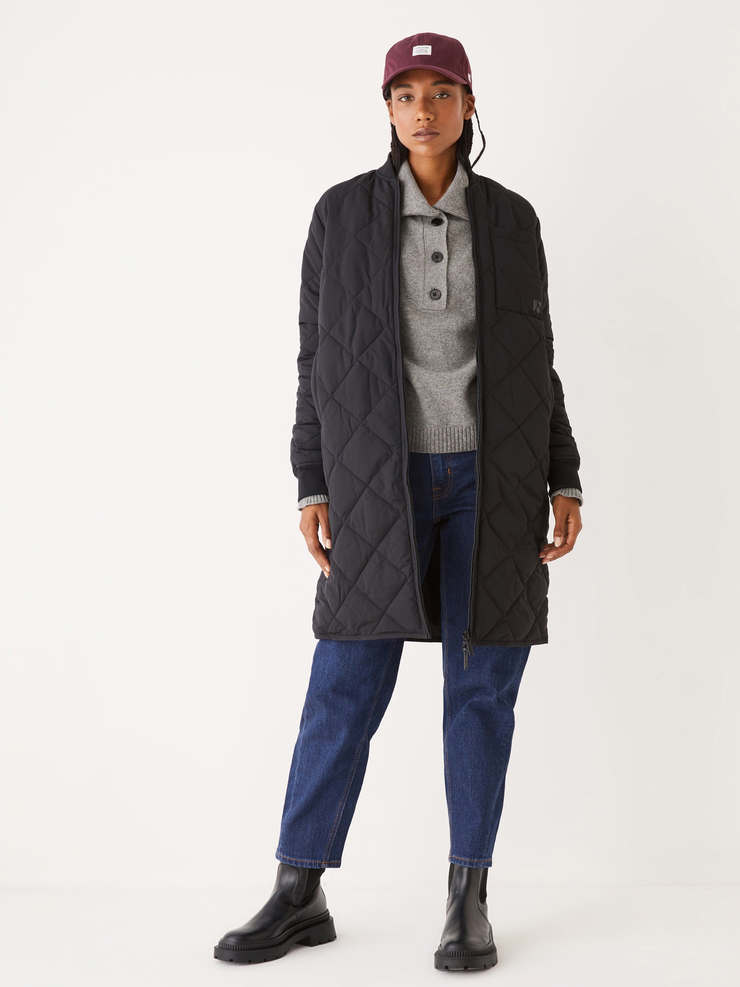 The Skyline Reversible Maxi Bomber in Black sold by Frank & Oak