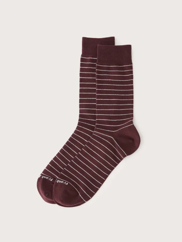 The Striped Calf-Length Socks in Dark Red sold by Frank & Oak