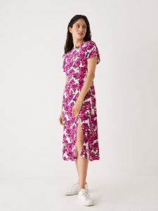 The Printed Midi Dress in Fuchsia sold by Frank & Oak