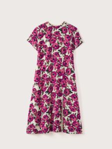 The Printed Midi Dress in Fuchsia sold by Frank & Oak