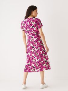 The Printed Midi Dress in Fuchsia sold by Frank & Oak