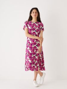 The Printed Midi Dress in Fuchsia sold by Frank & Oak