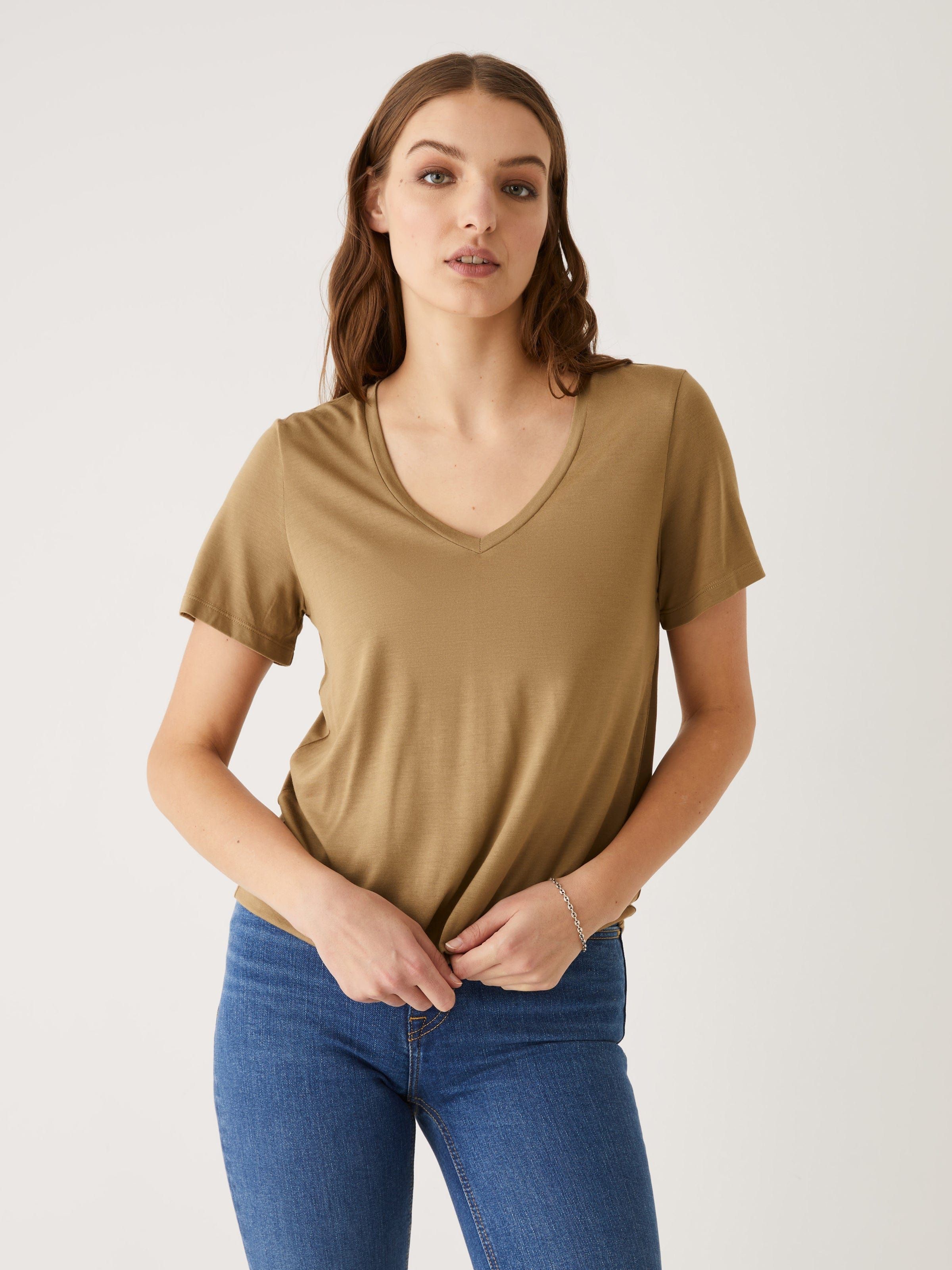 The SuperSoft V-Neck Tee in Brown sold by Frank & Oak