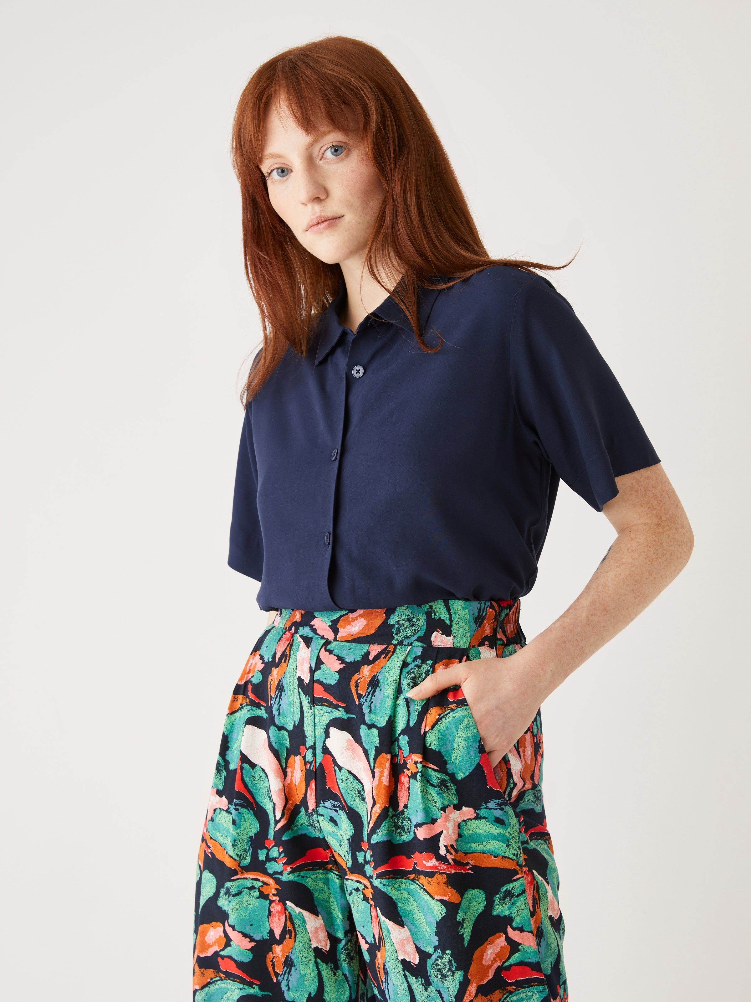 The Cropped Shirt in Navy sold by Frank & Oak
