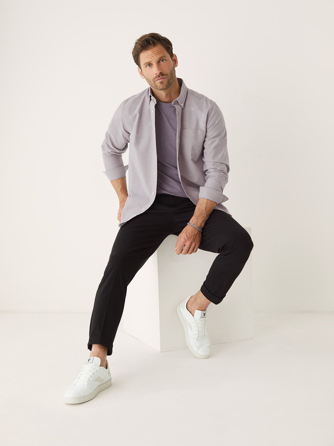 The Marled Jasper Oxford Shirt in Slate Violet sold by Frank & Oak