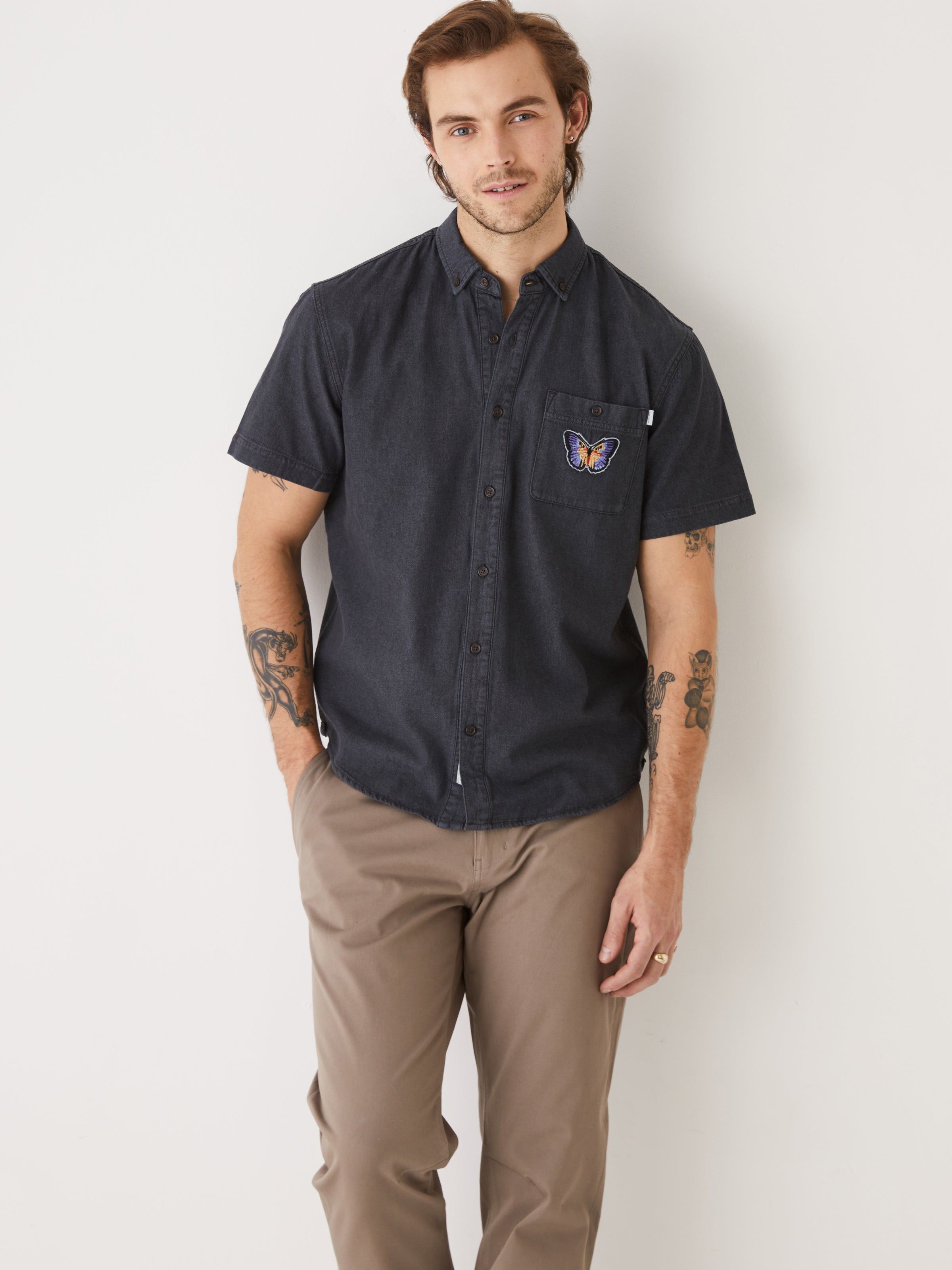 The Short Sleeve Denim Shirt in Washed Black sold by Frank & Oak product image thumbnail 3