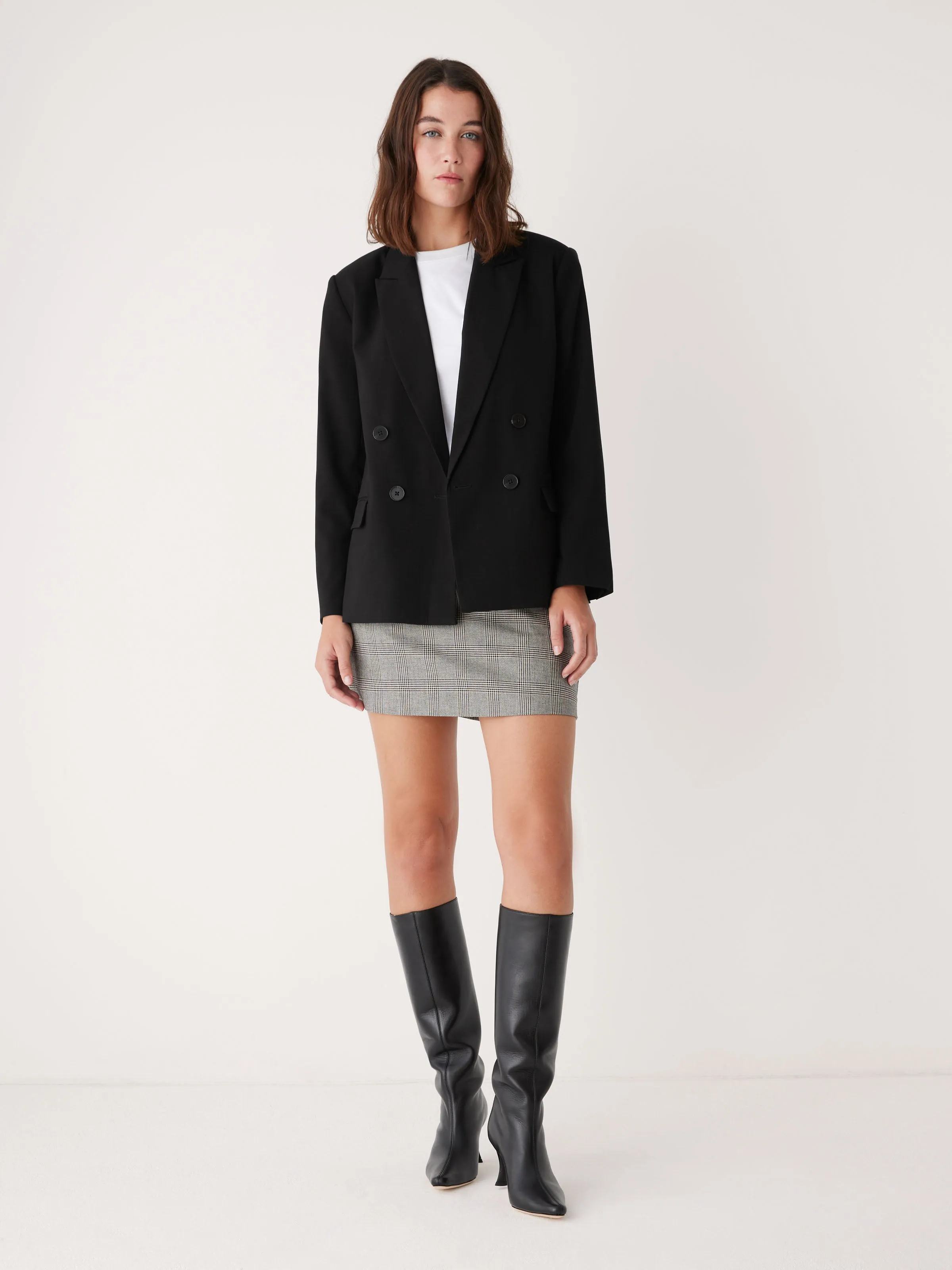 The Double Breasted Blazer in Black sold by Frank & Oak