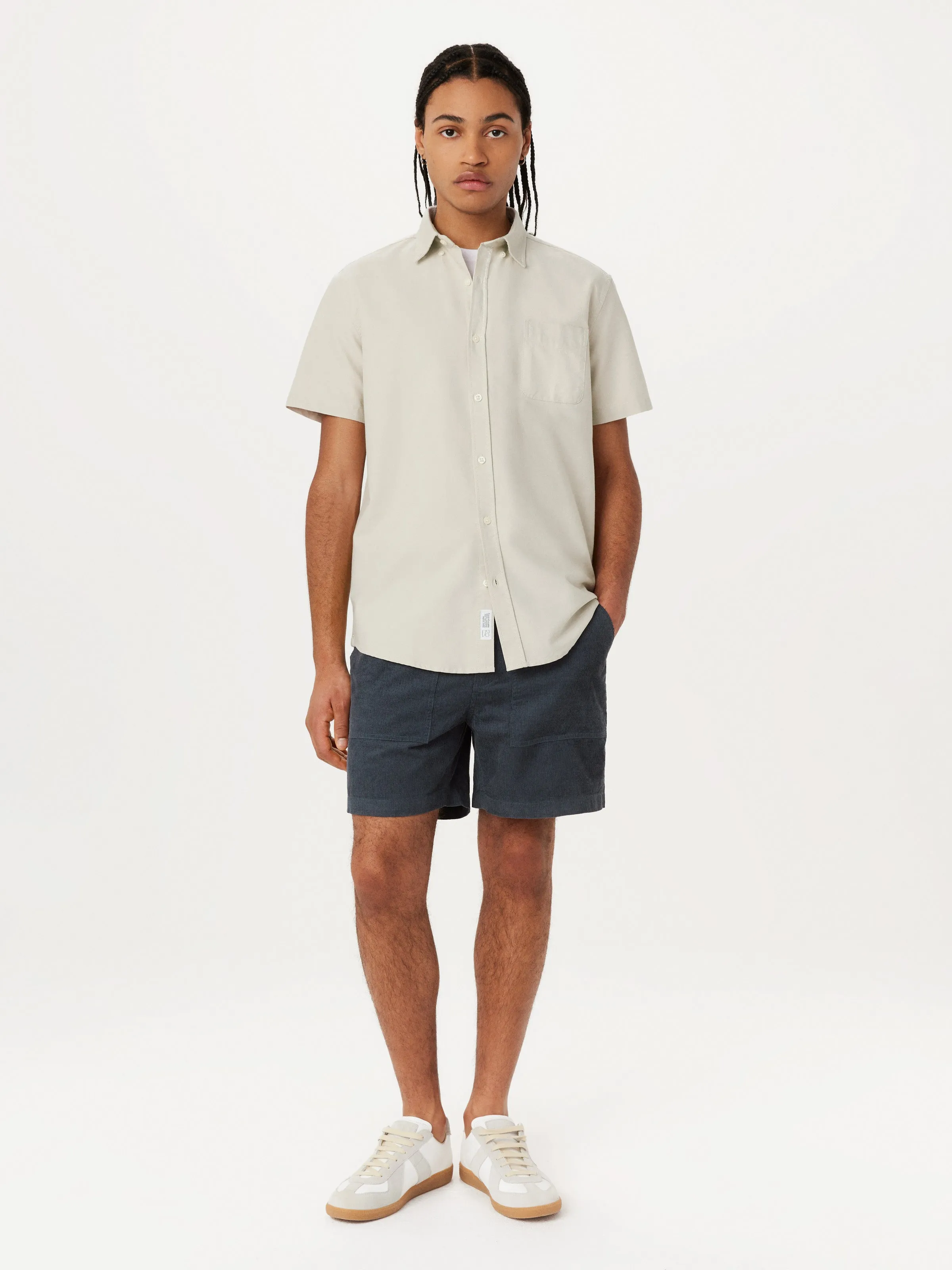 The Jasper Short Sleeve Oxford Shirt in Moonlight sold by Frank & Oak