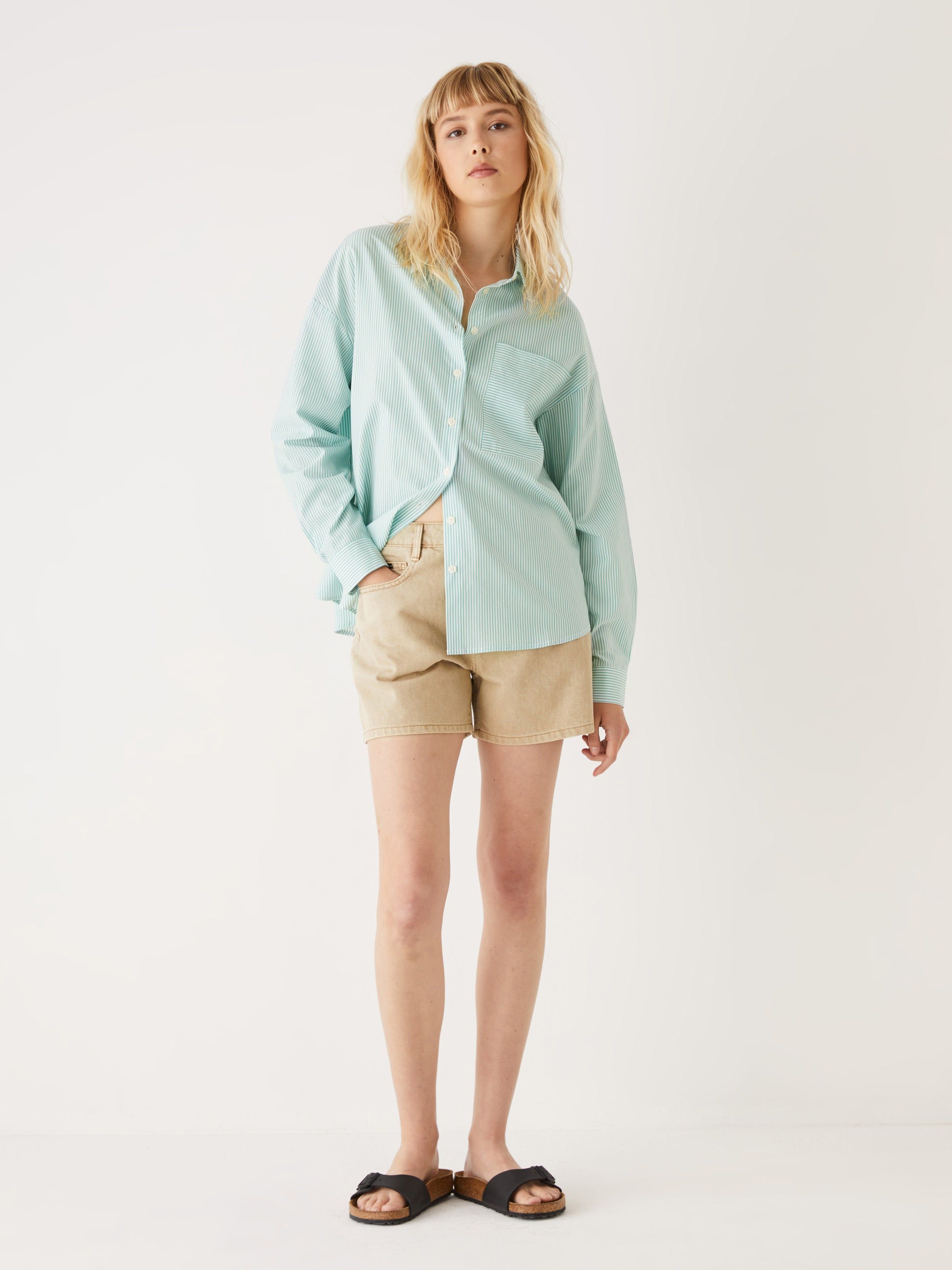 The Striped Oversized Shirt in Blue sold by Frank & Oak