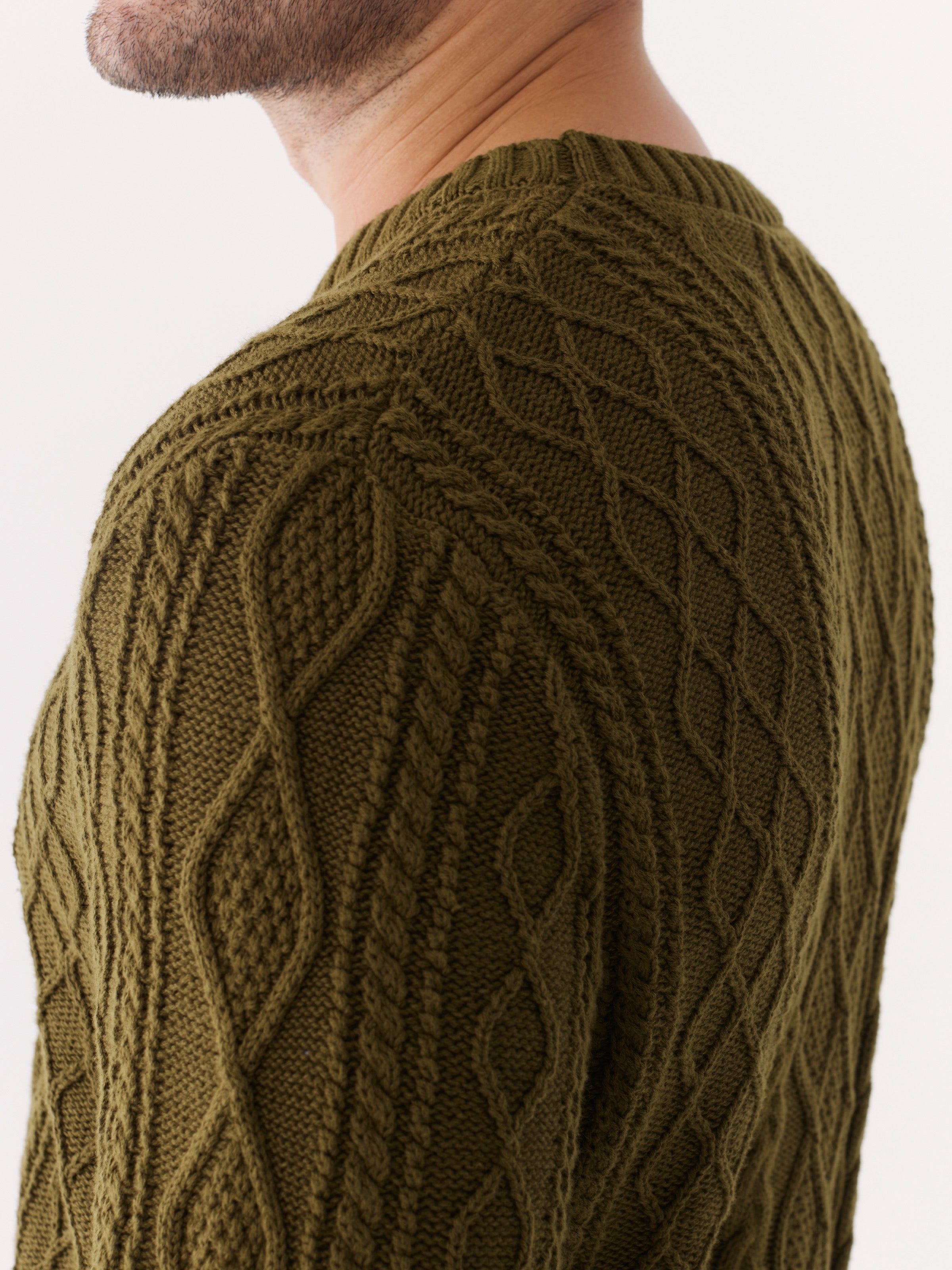 The Organic Cotton Cable Sweater in Dark Olive sold by Frank & Oak product image thumbnail 4