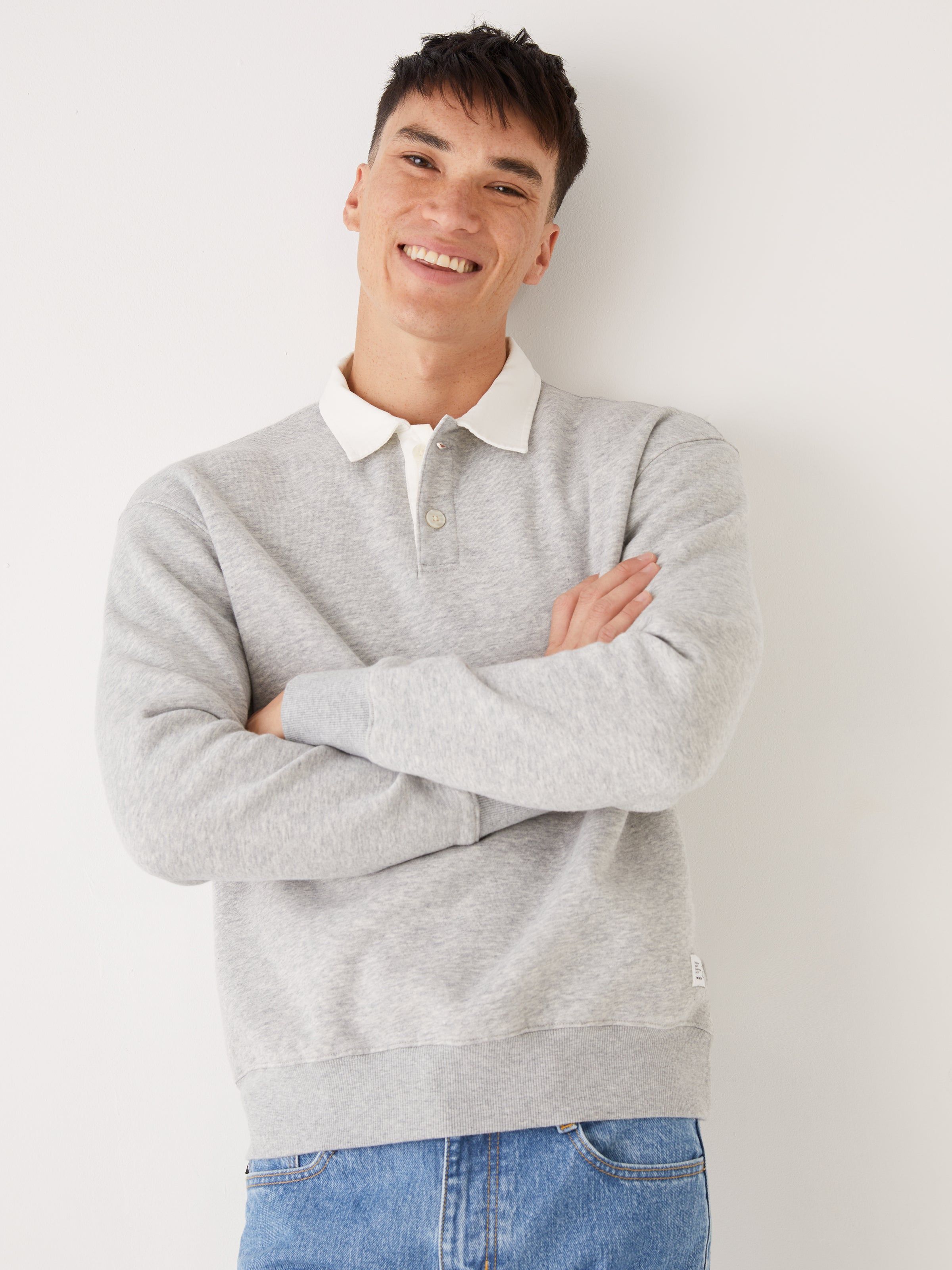 The French Fleece Polo Sweatshirt in Vintage Grey sold by Frank & Oak