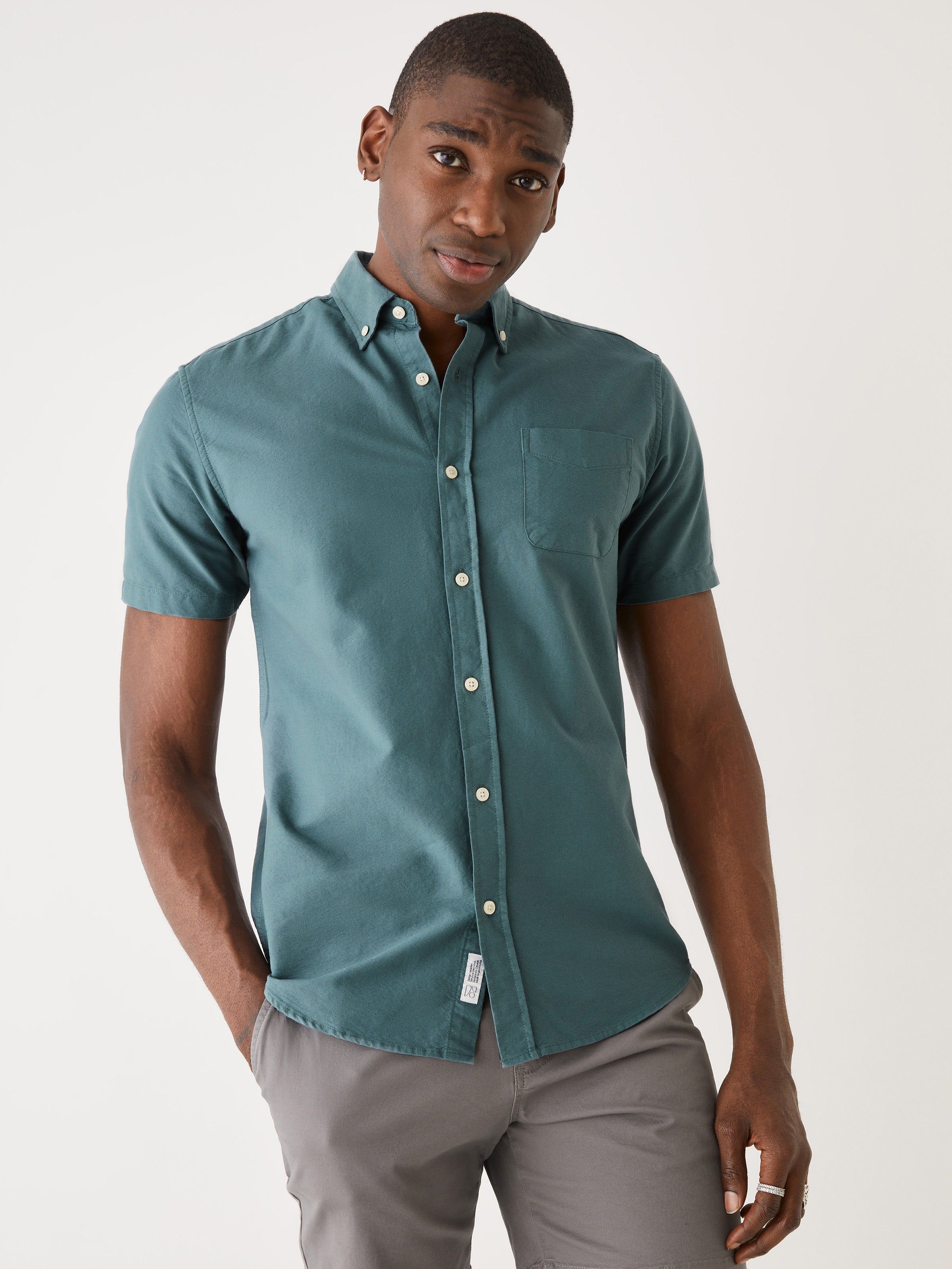 The Short-Sleeved Jasper Oxford Shirt in Green sold by Frank & Oak