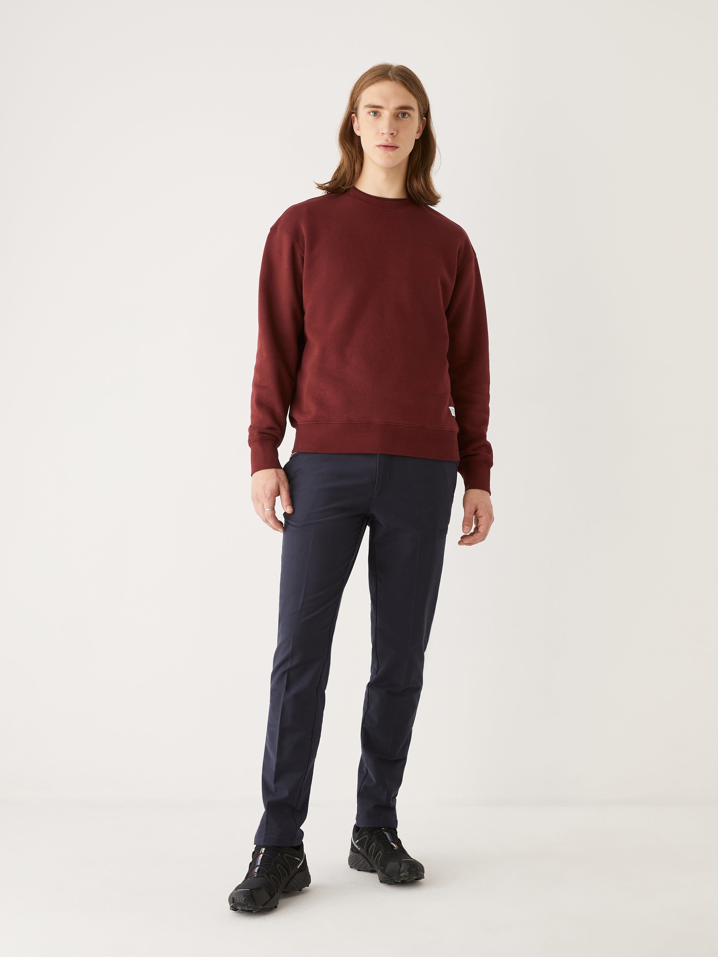 The French Fleece Crewneck in Dark Red sold by Frank & Oak