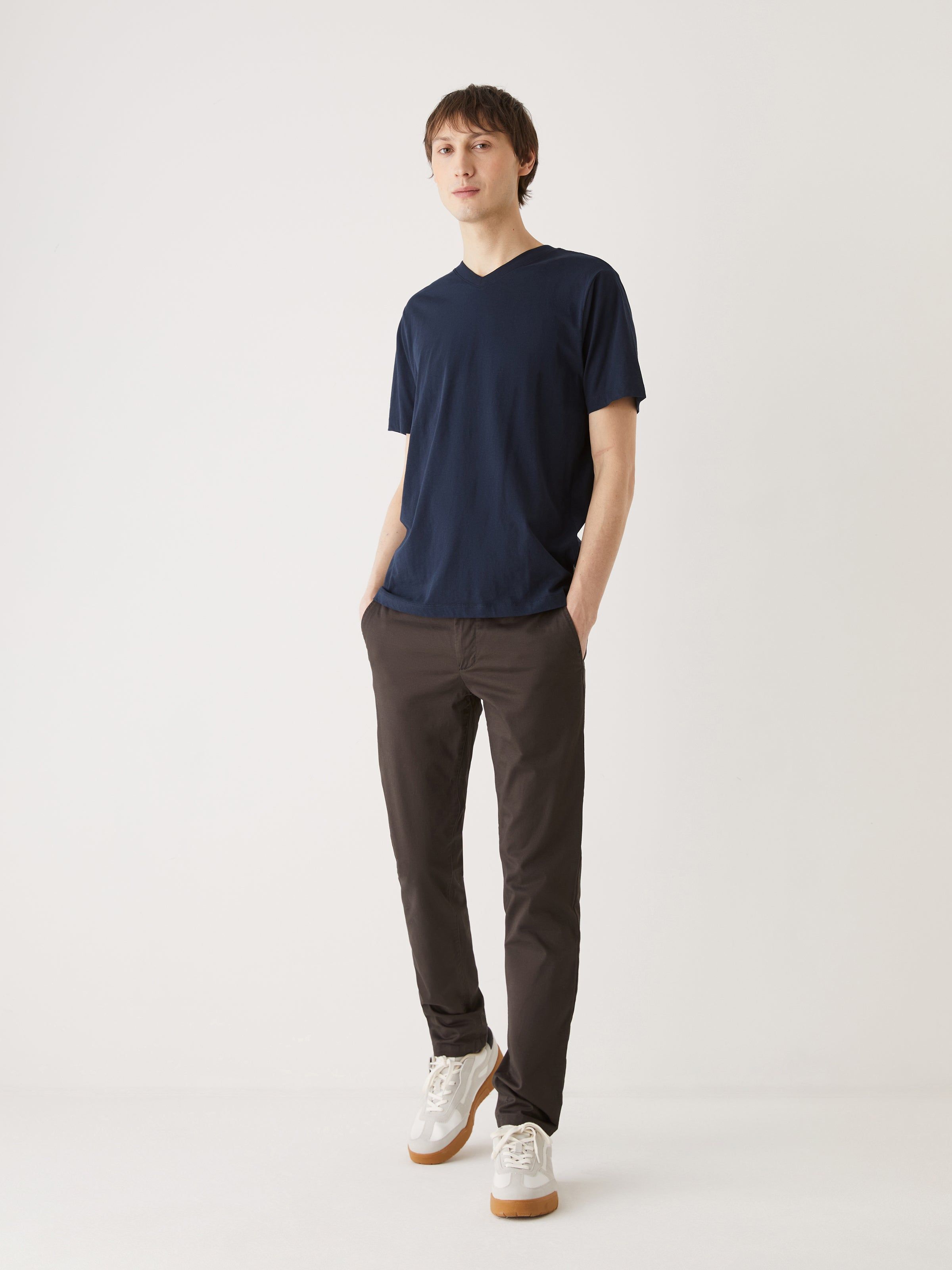 The Slim V-Neck T-Shirt in Deep Blue sold by Frank & Oak