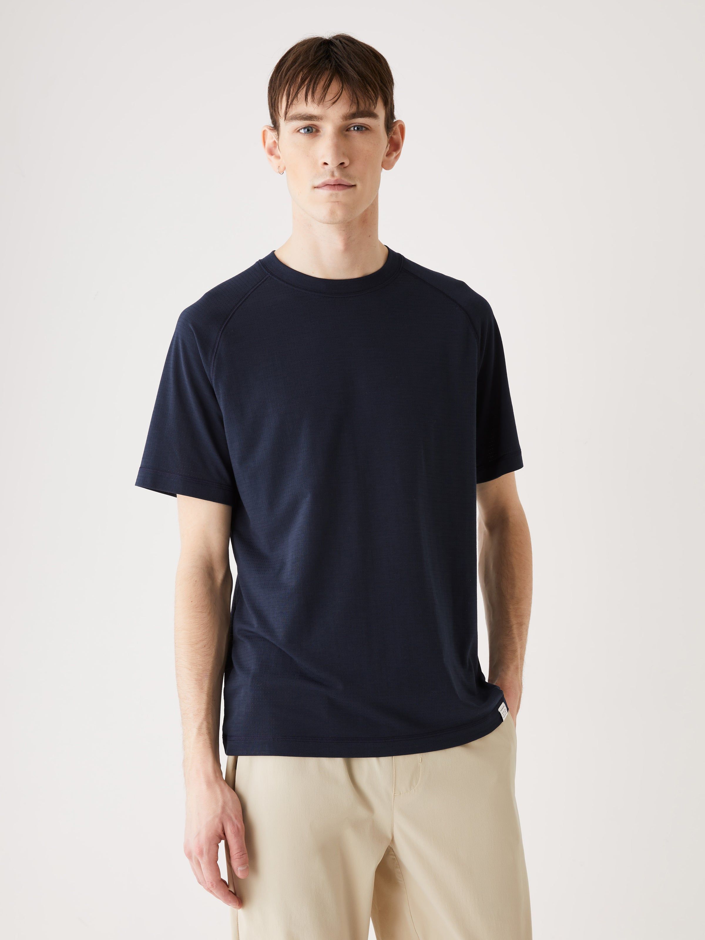 The Colour Block Motion T-Shirt in Deep Blue sold by Frank & Oak