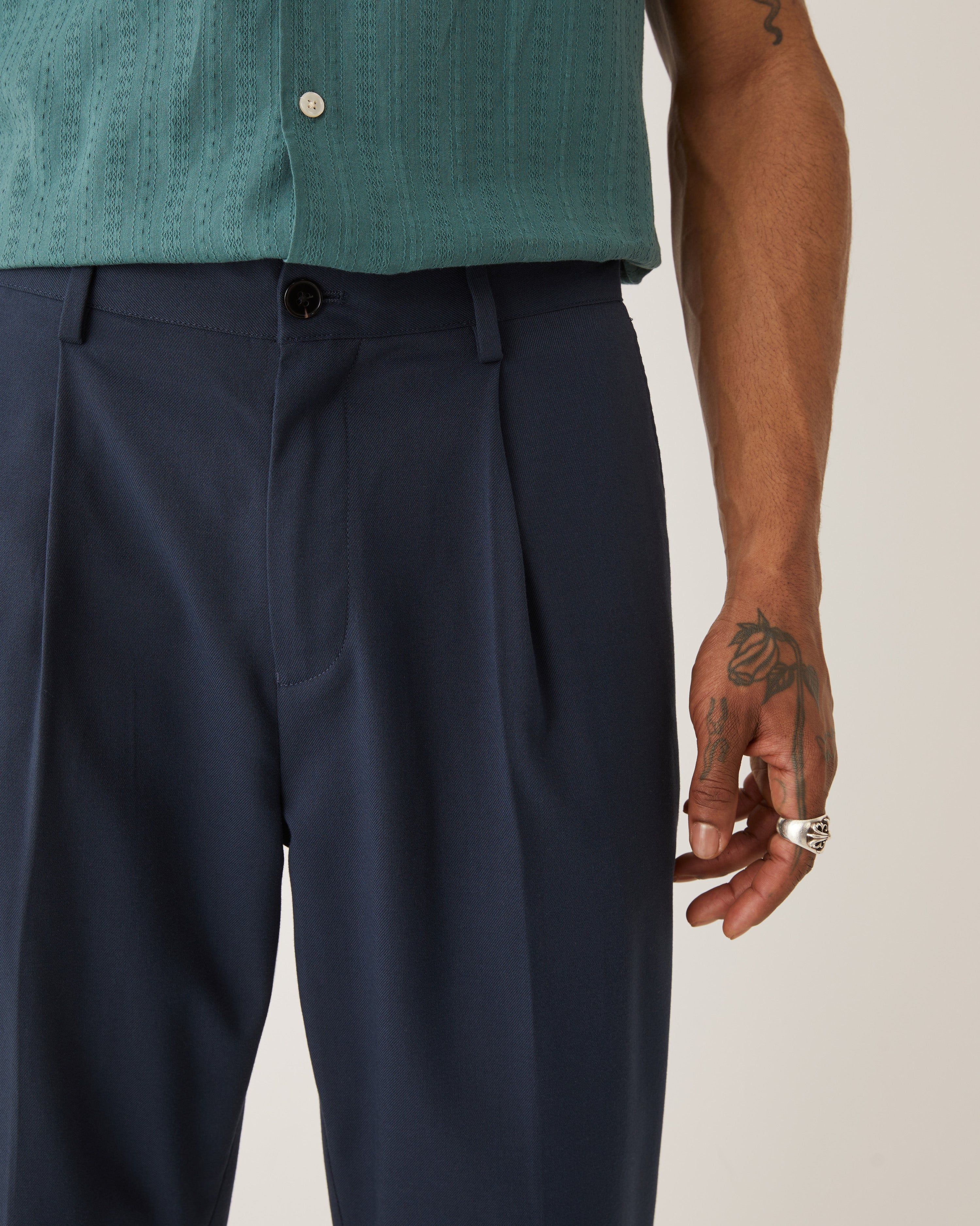 The Pleated Tapered Fit Pant in Dark Navy sold by Frank & Oak product image thumbnail 3