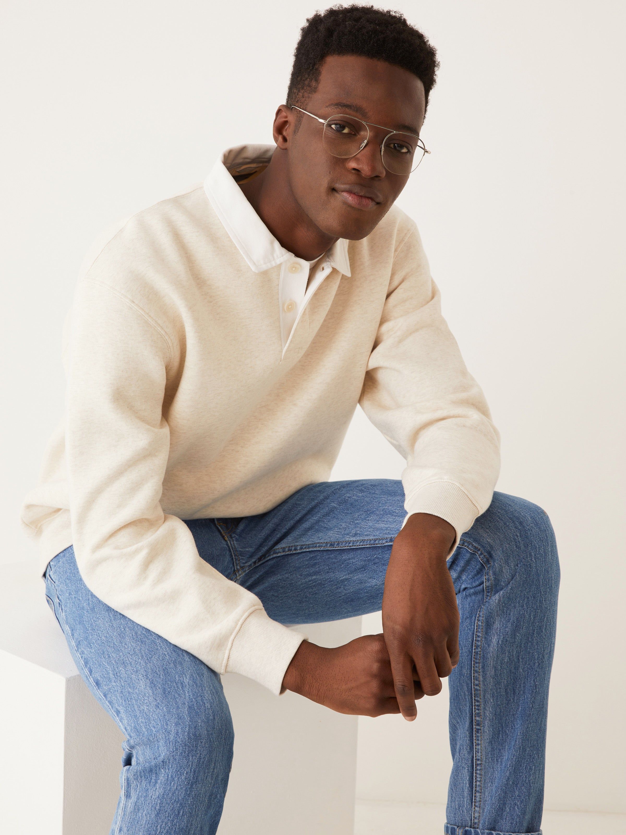 The Fleece Polo Sweater in White sold by Frank & Oak product image thumbnail 5