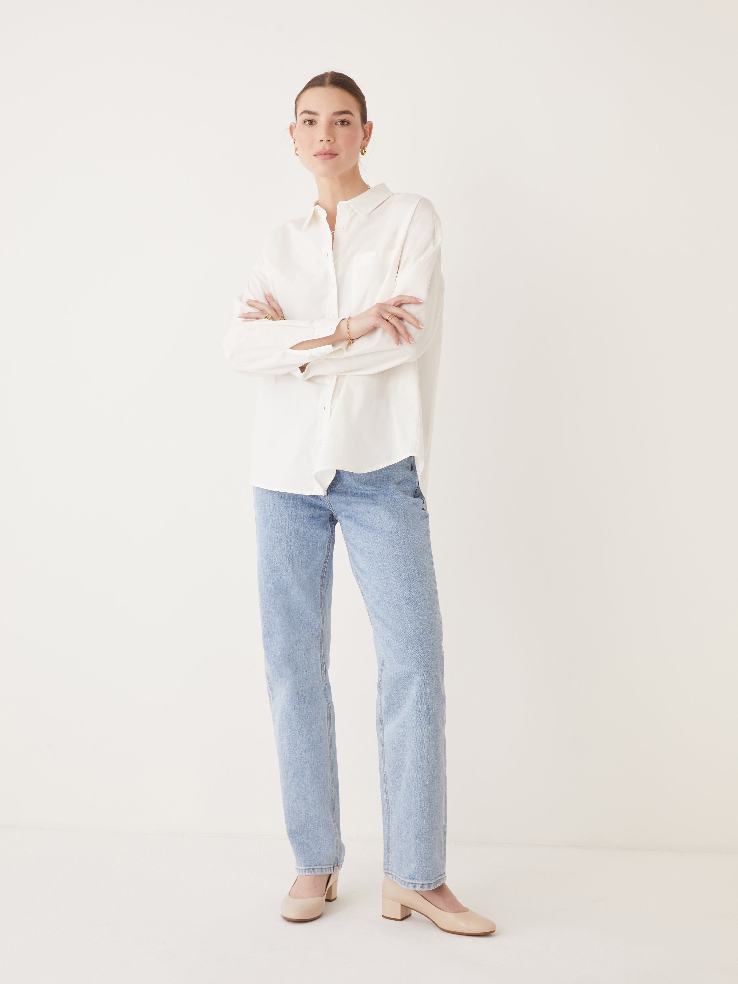 The Kapok Loose Shirt in White sold by Frank & Oak