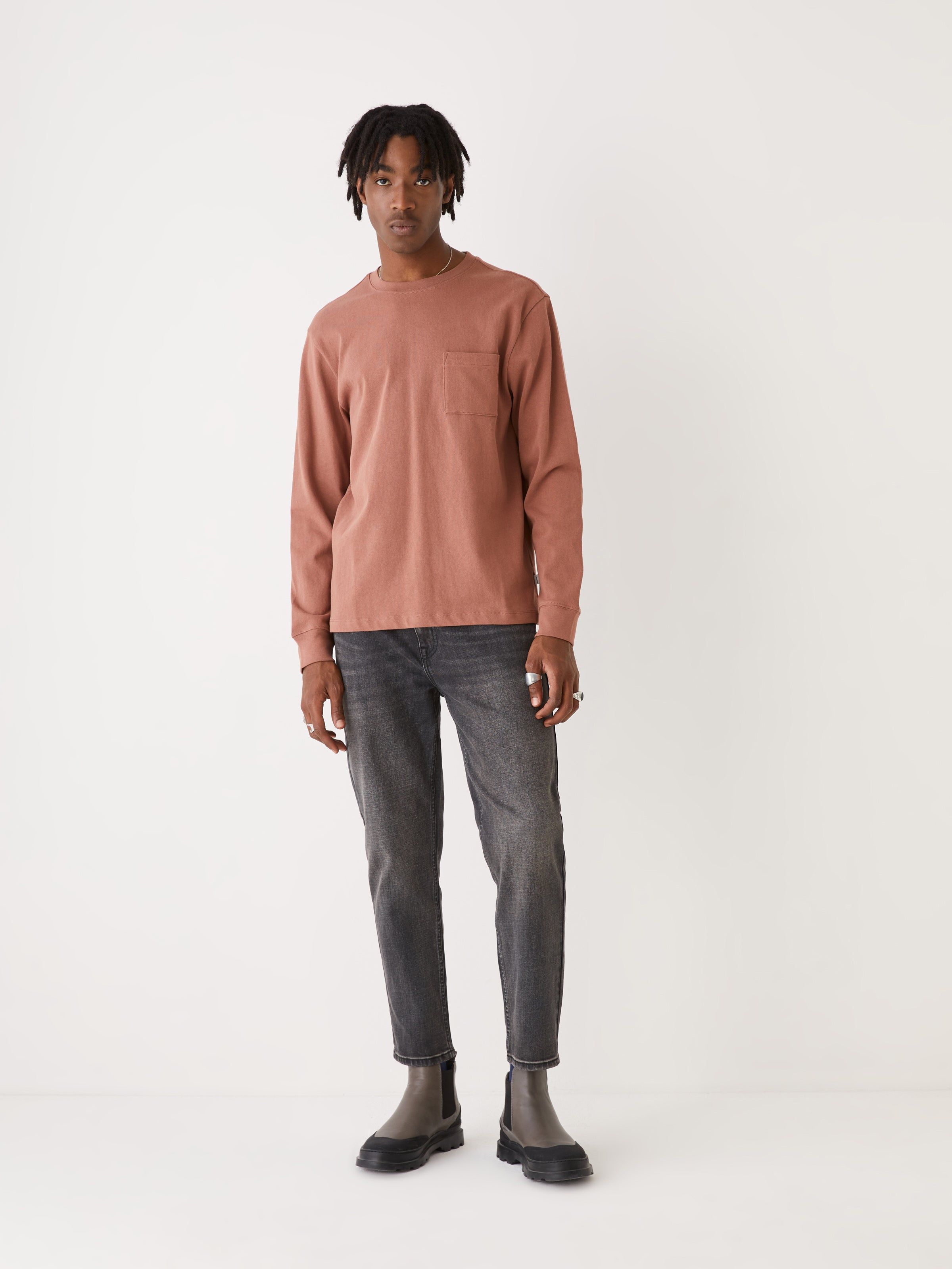 The Pocket Long Sleeve T-Shirt in Cognac sold by Frank & Oak