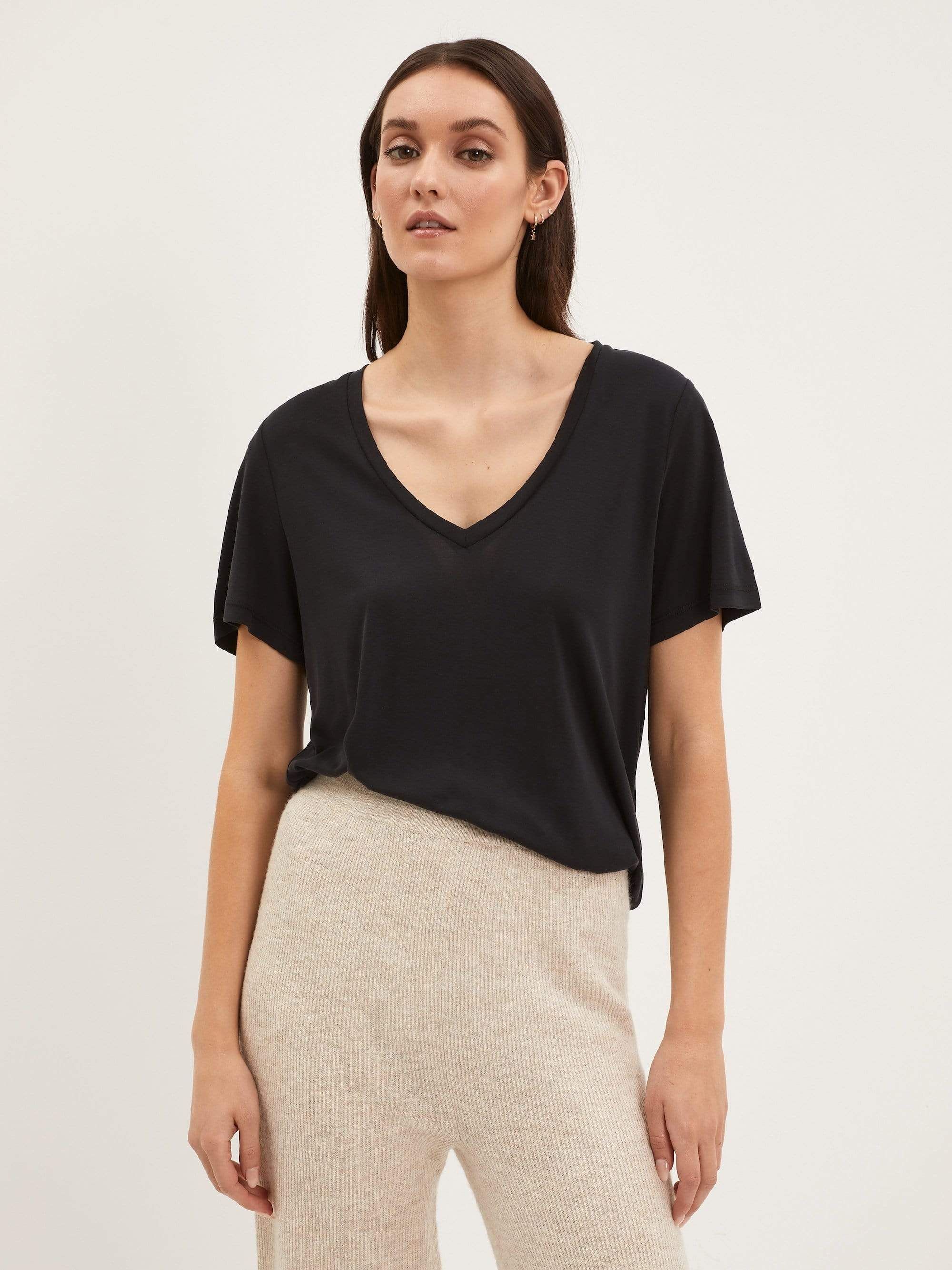 The SuperSoft V-Neck Tee in Black sold by Frank & Oak