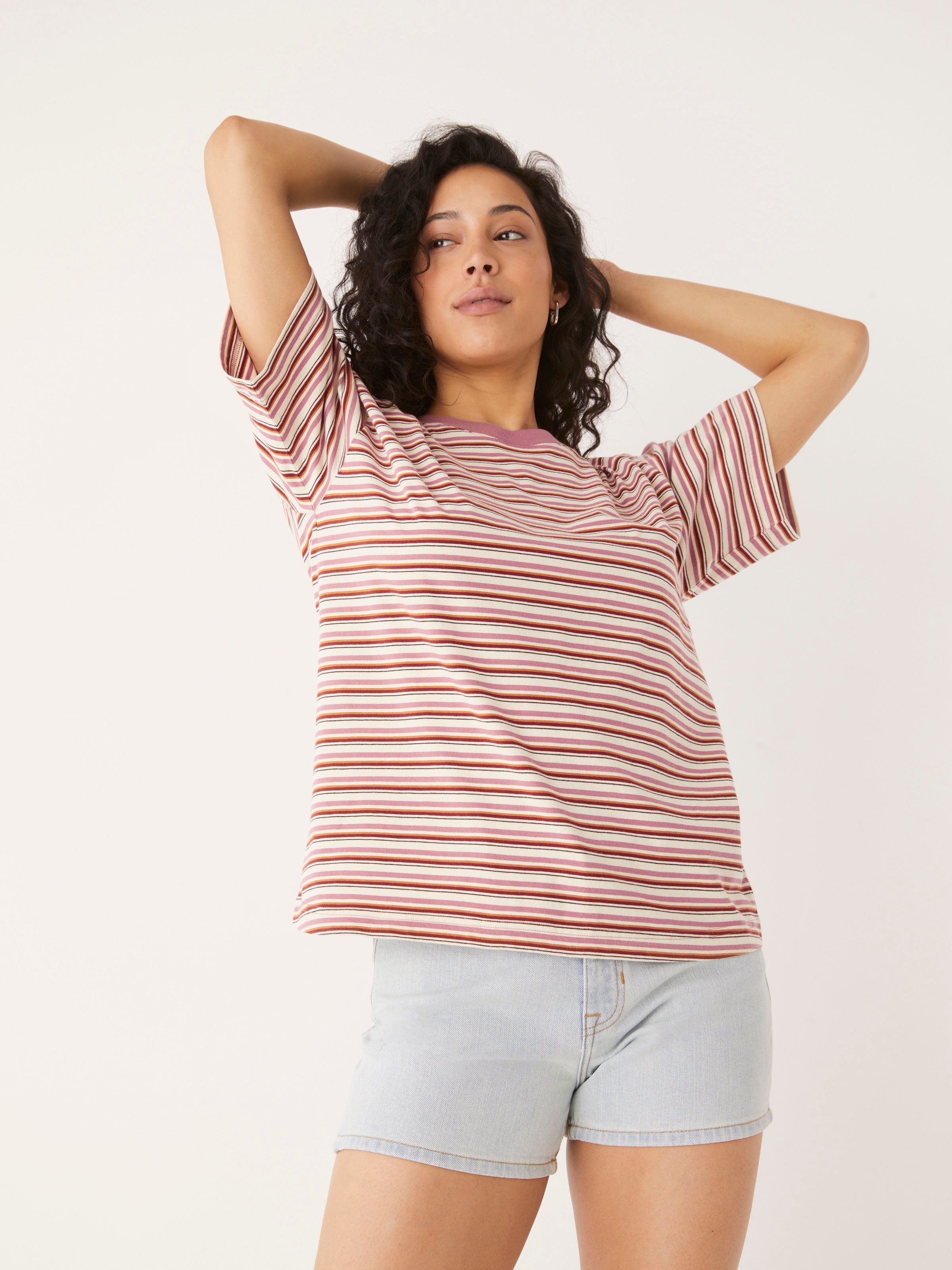 The Striped Loose Fit T-Shirt in Faded Rose sold by Frank & Oak product image thumbnail 3