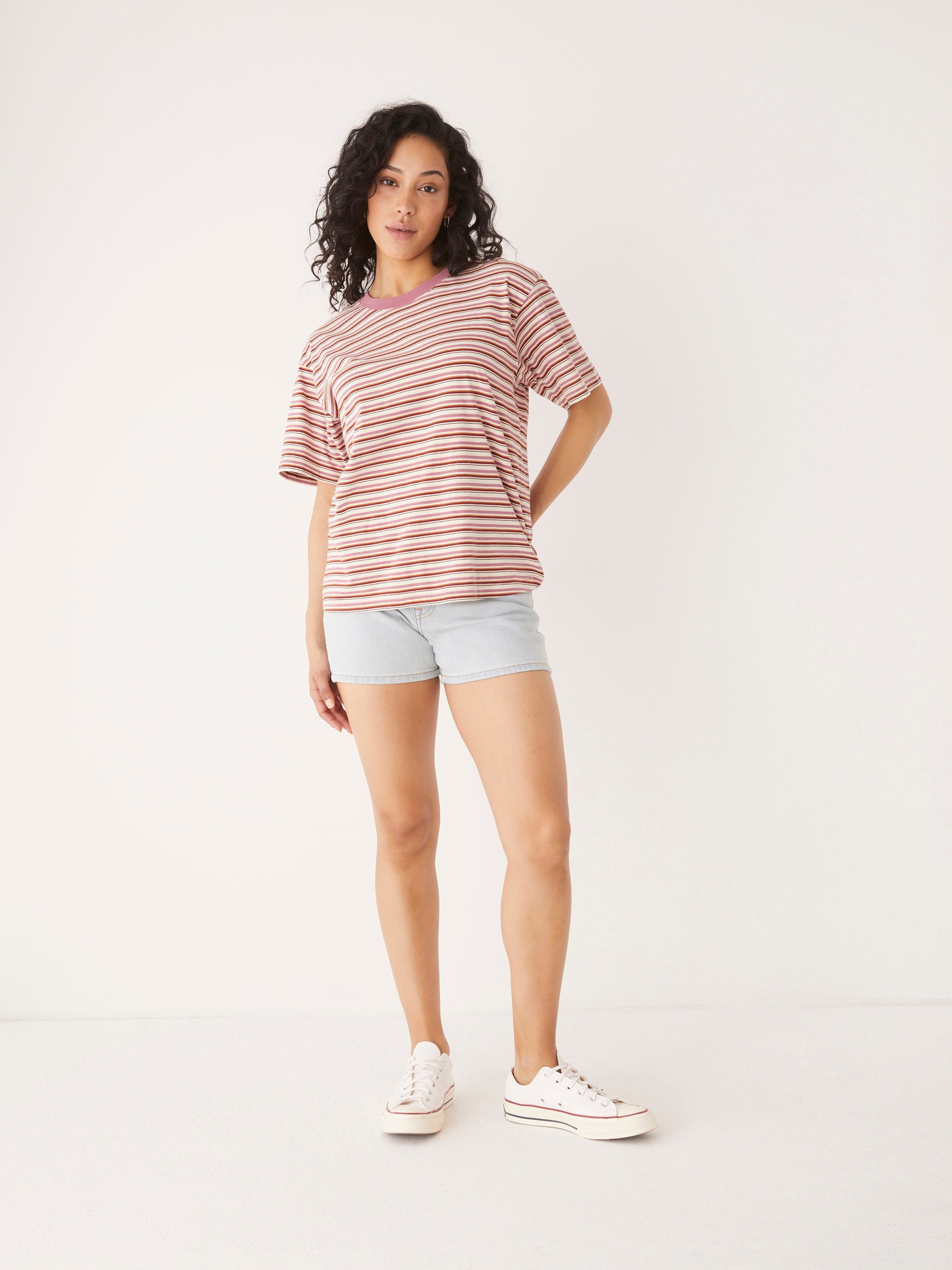 The Striped Loose Fit T-Shirt in Faded Rose sold by Frank & Oak product image thumbnail 2