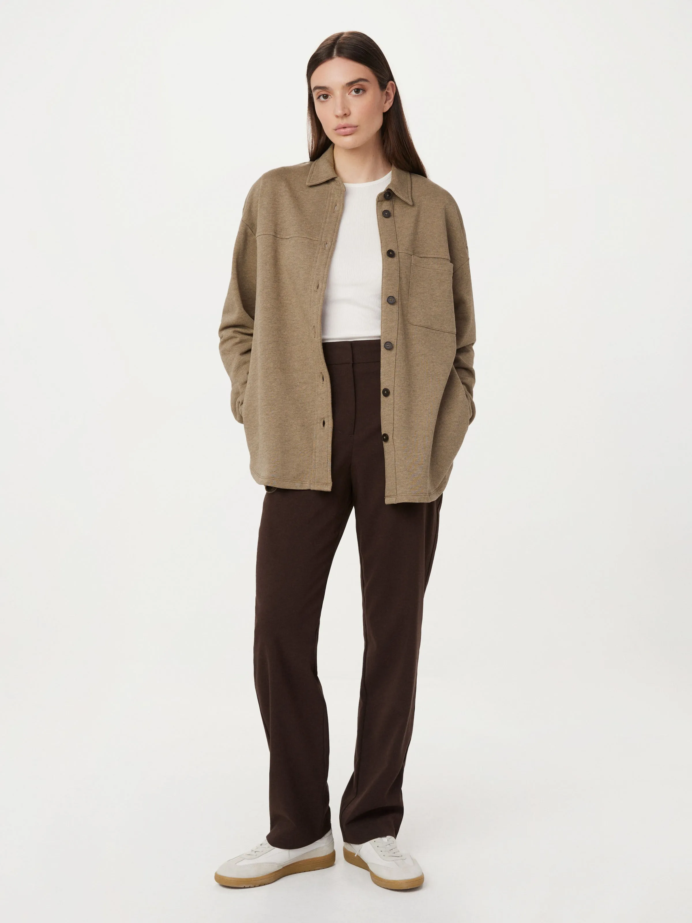 The French Terry Overshirt in Champagne sold by Frank & Oak