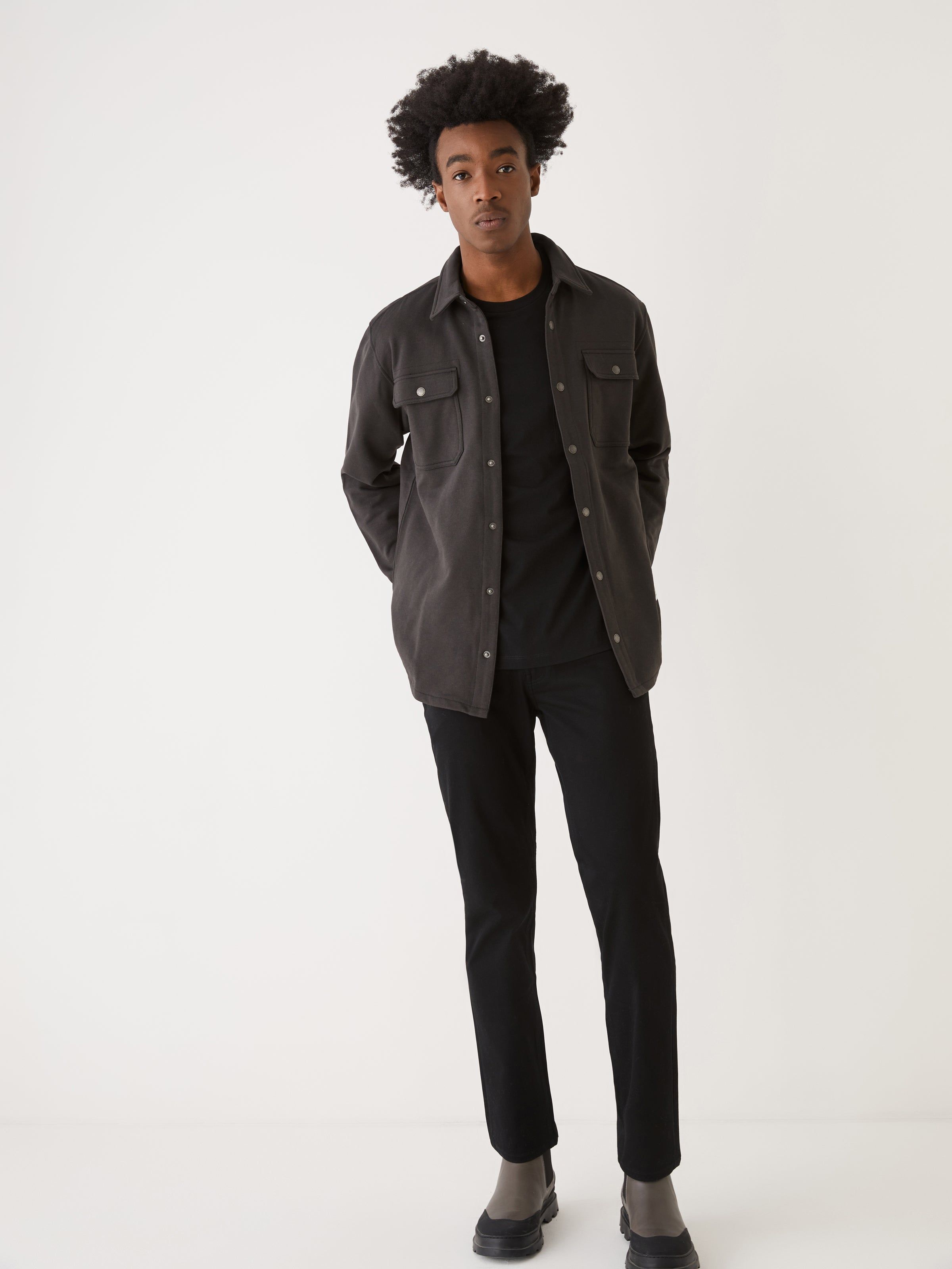 The French Terry Overshirt in Washed Black sold by Frank & Oak