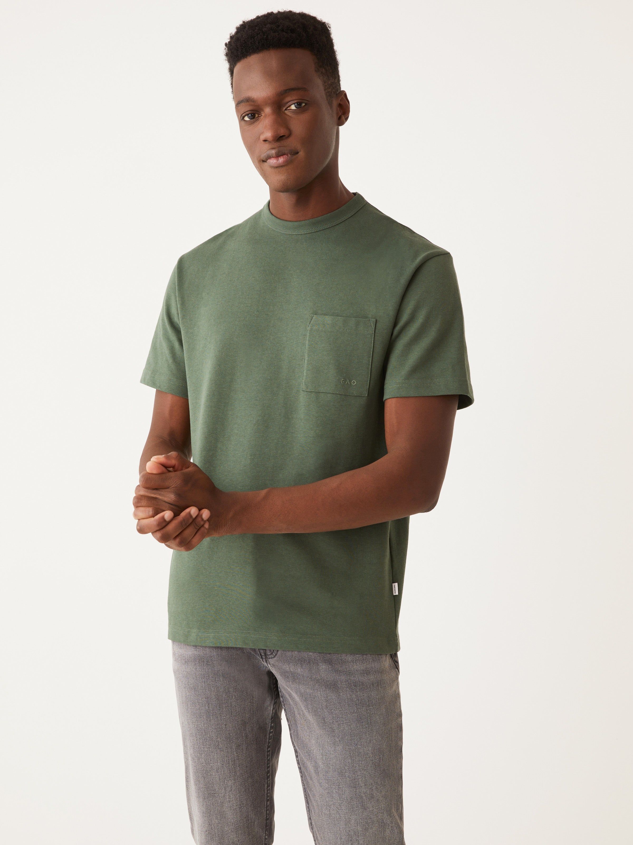 The Relaxed Pocket T-Shirt in Dark Green sold by Frank & Oak