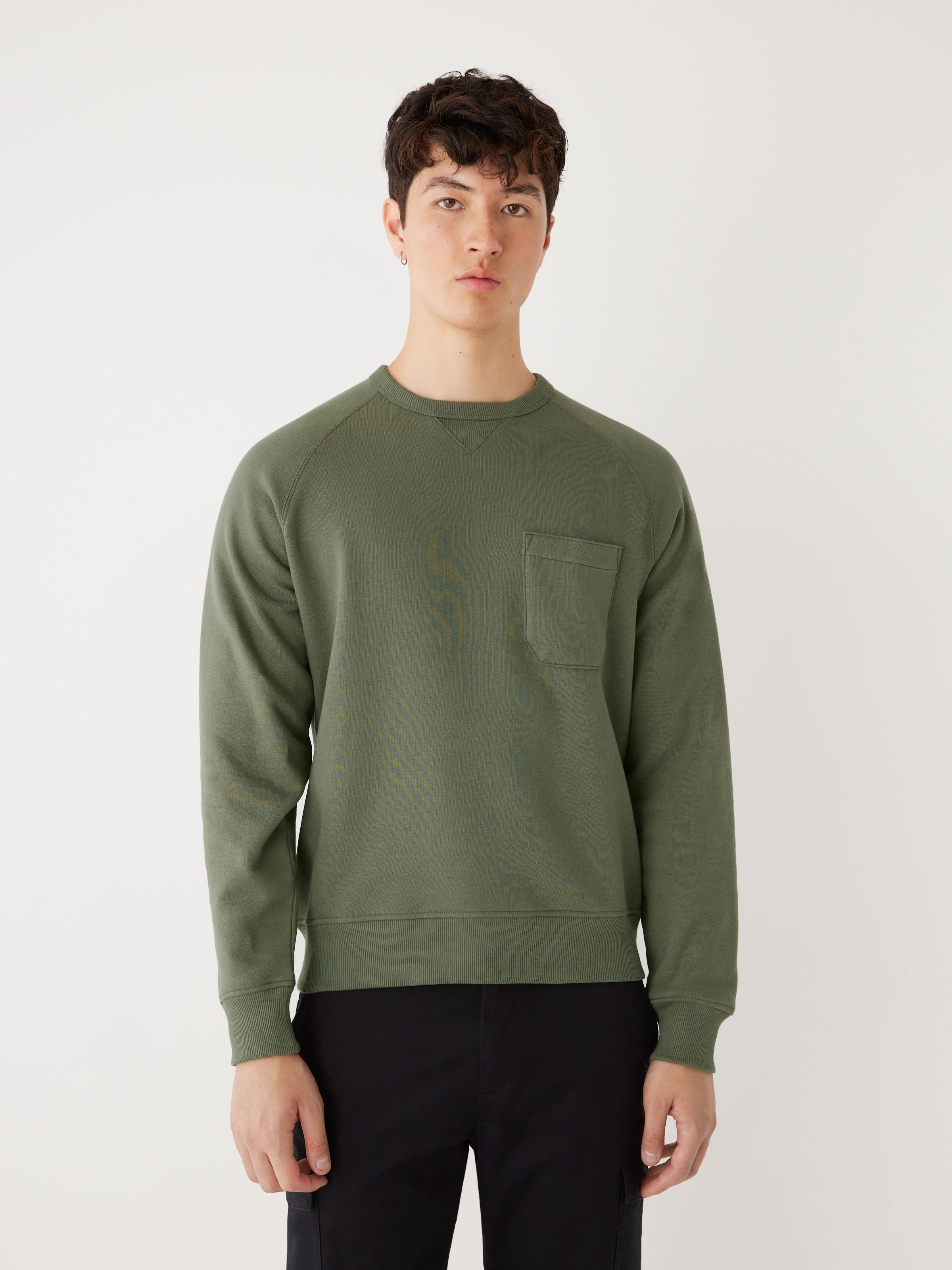 The French Fleece Crewneck in Olive Green sold by Frank & Oak