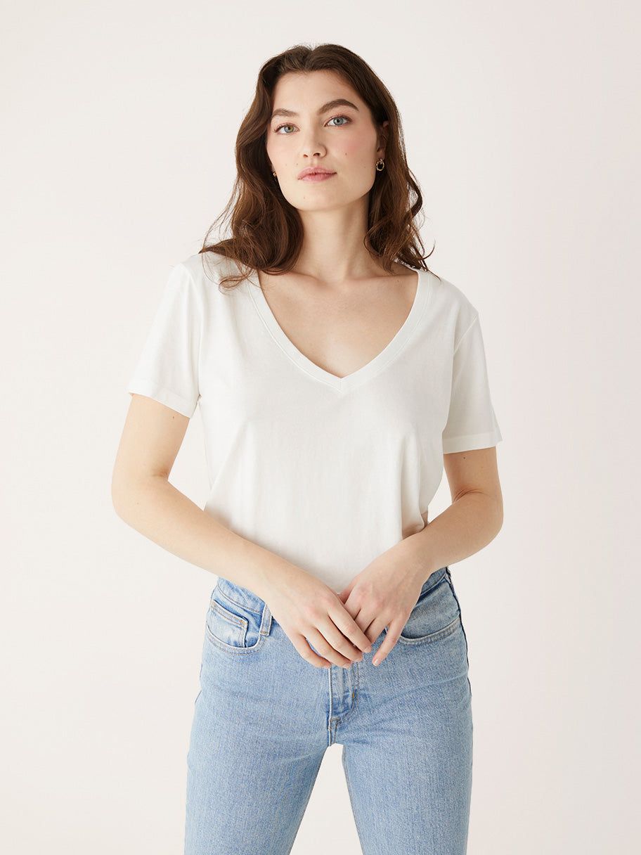 The V-Neck Relaxed T-Shirt in Bright White sold by Frank & Oak