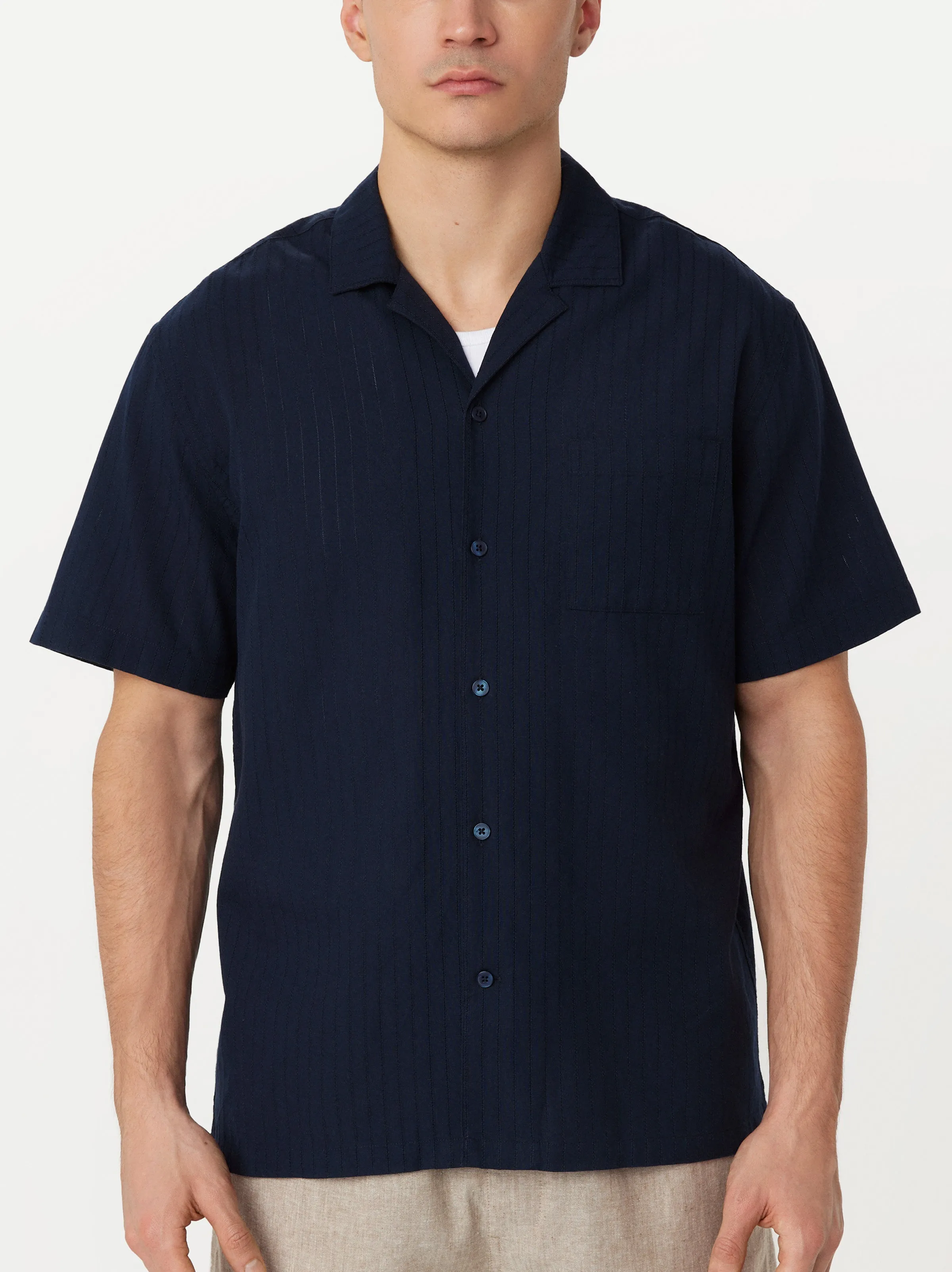 The Textured Camp Collar Shirt in Deep Blue sold by Frank & Oak product image thumbnail 3