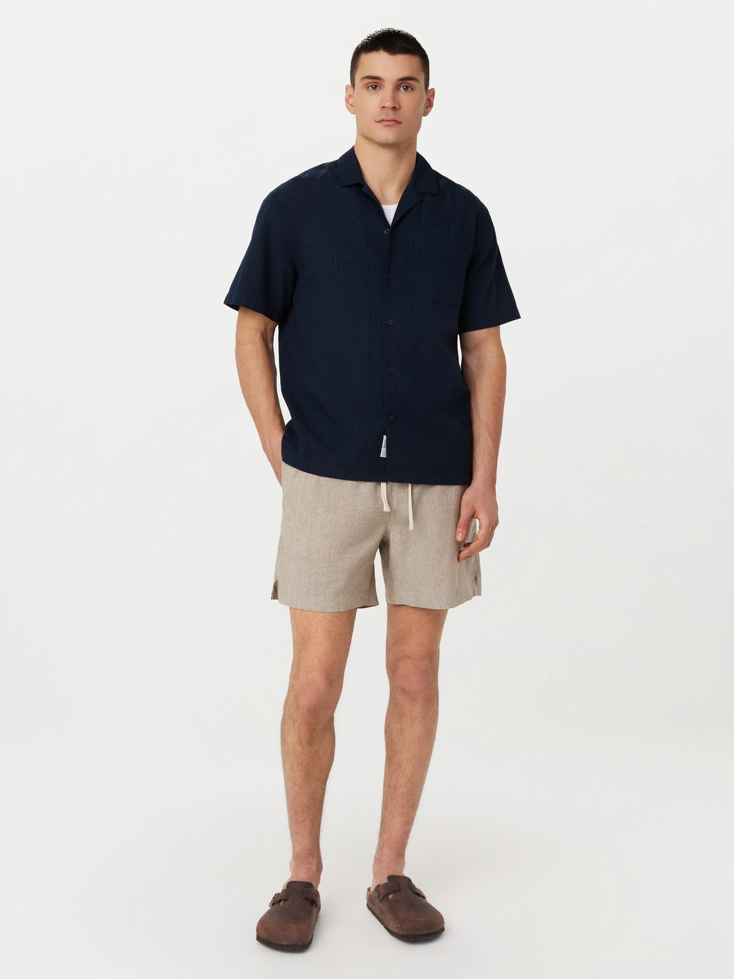 The Textured Camp Collar Shirt in Deep Blue sold by Frank & Oak