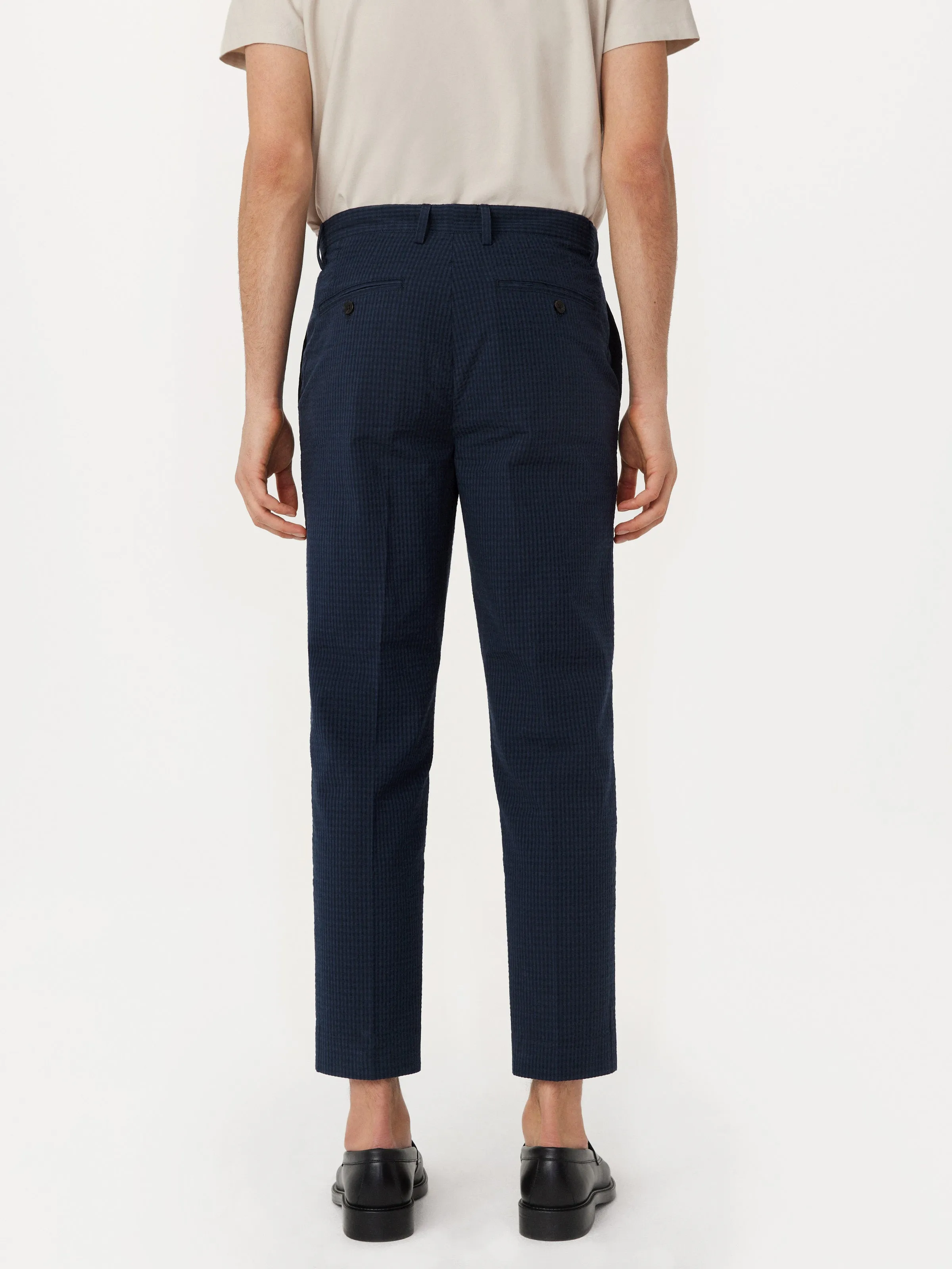 The Colin Tapered Seersucker Pant in Deep Blue sold by Frank & Oak product image thumbnail 3
