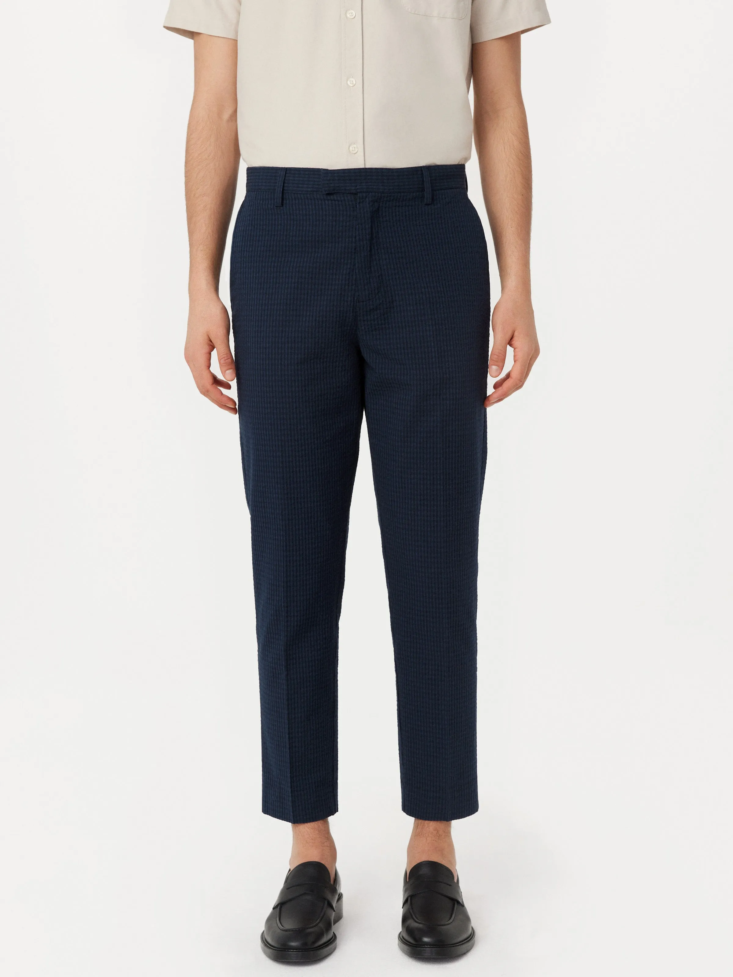 The Colin Tapered Seersucker Pant in Deep Blue sold by Frank & Oak product image thumbnail 2