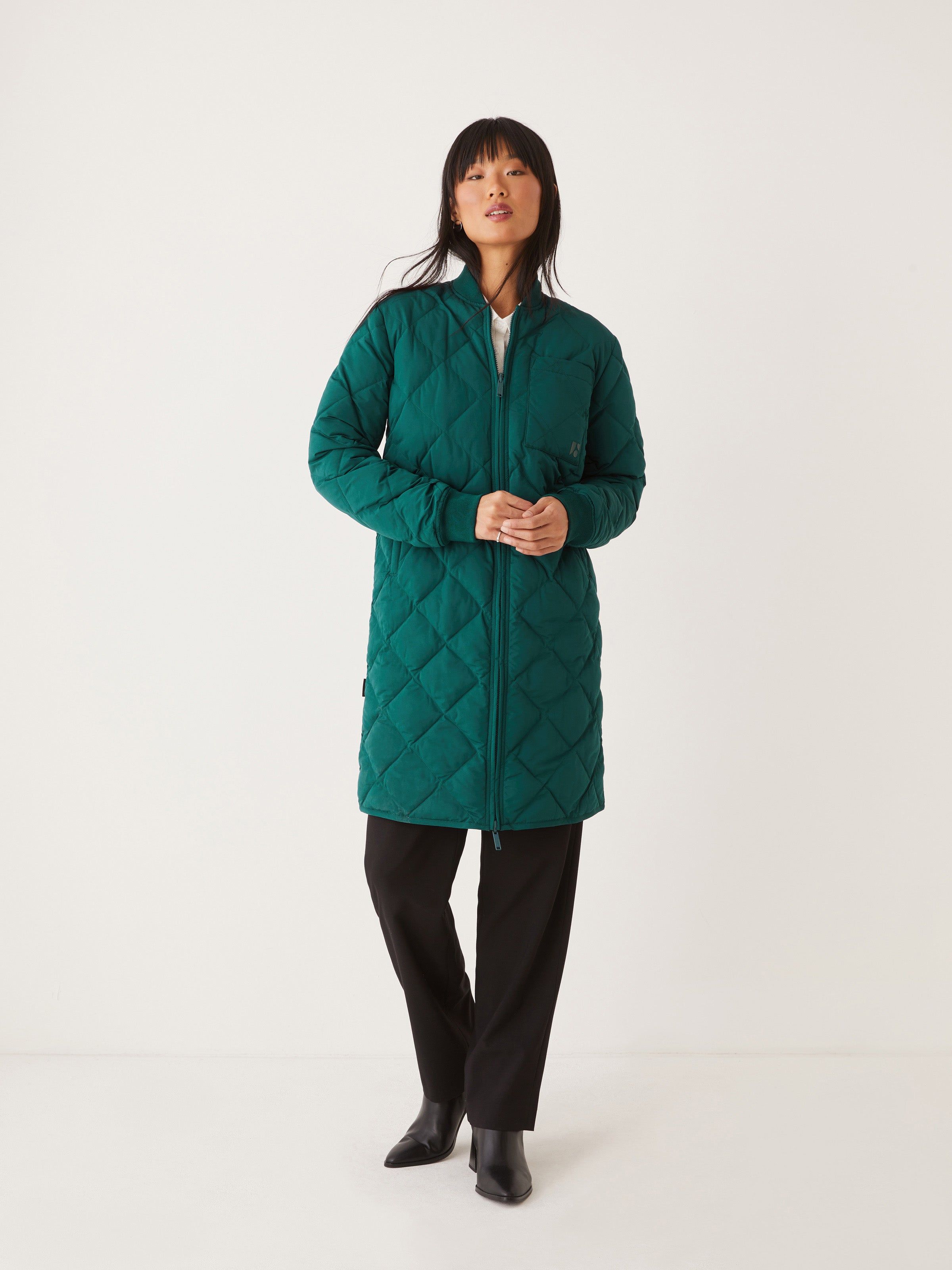 The Skyline Reversible Maxi Bomber in Deep Teal sold by Frank & Oak