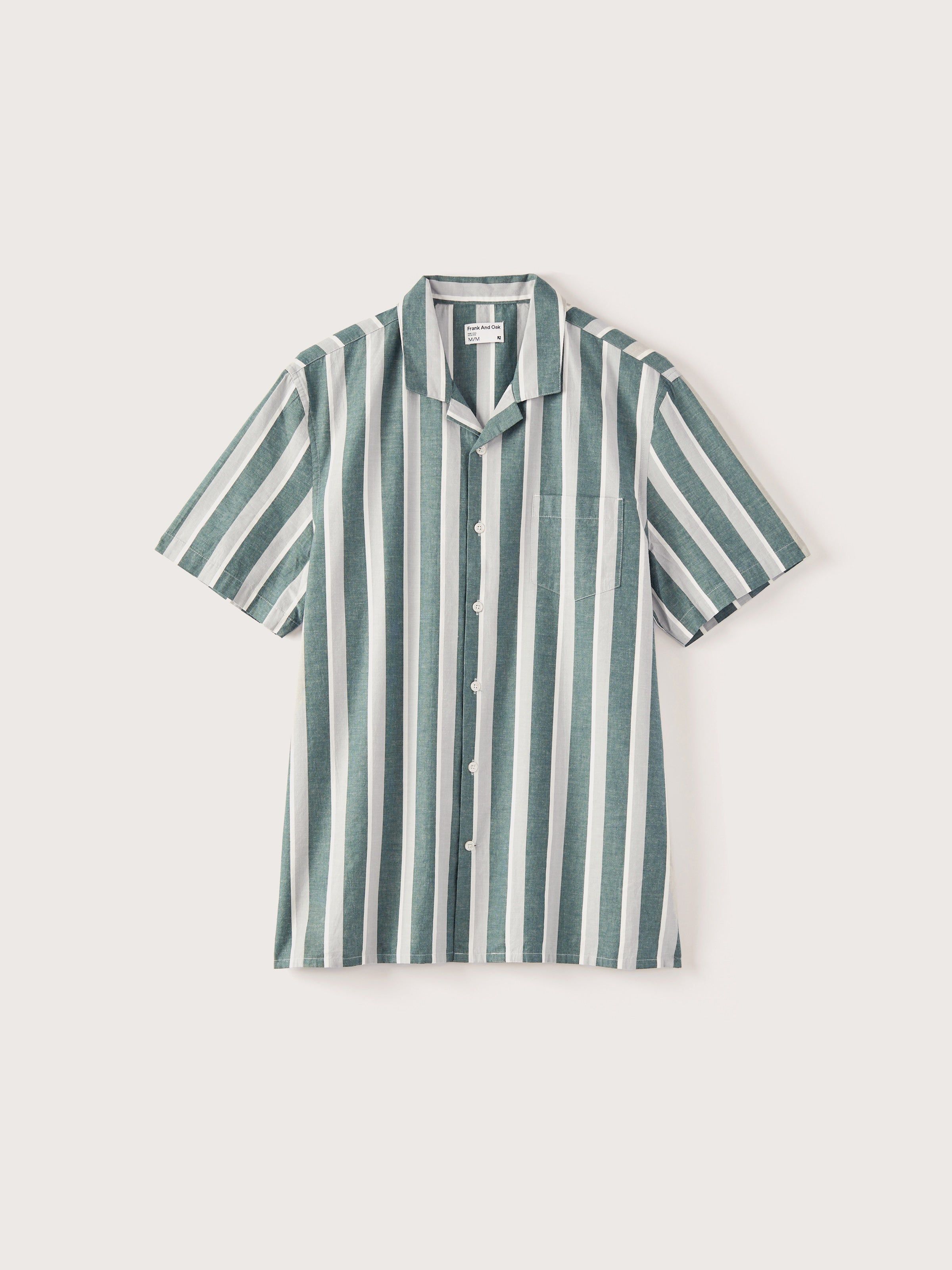The Striped Camp Collar Shirt in Dark Green sold by Frank & Oak product image thumbnail 4